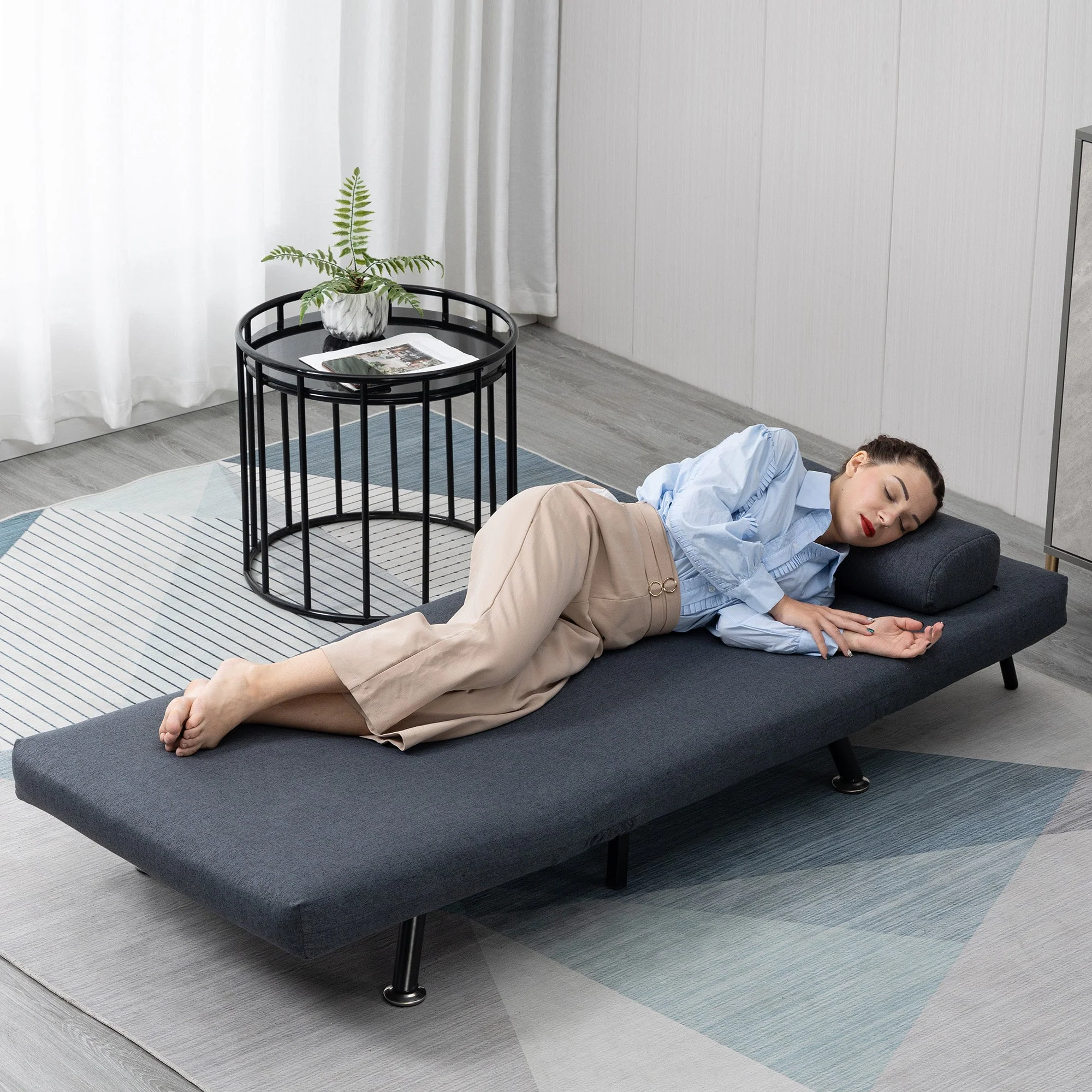 Homcom Adjustable Back Futon Sofa Chair - Dark Grey - Image 5
