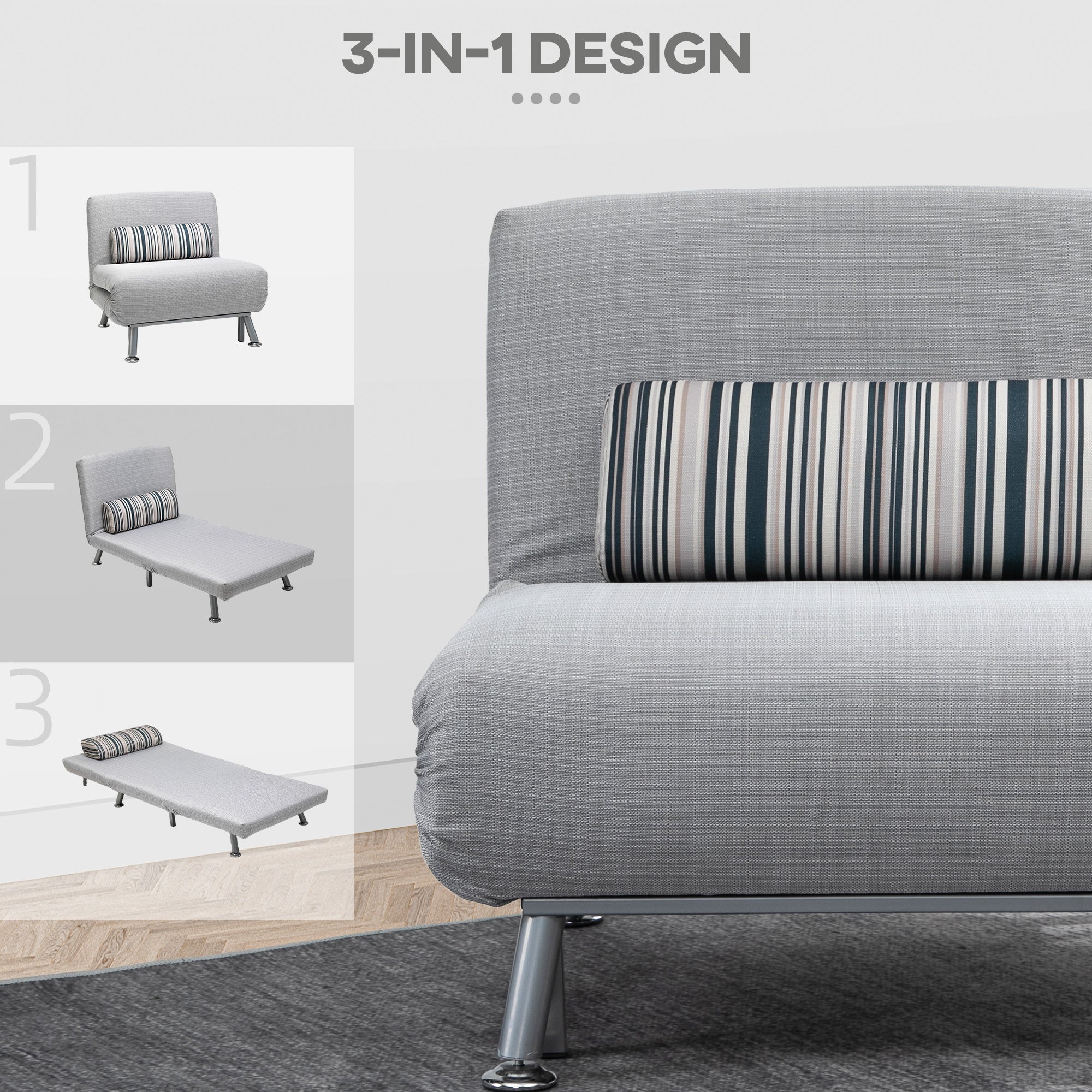 Homcom Adjustable Back Futon Sofa Chair - Grey - Image 6
