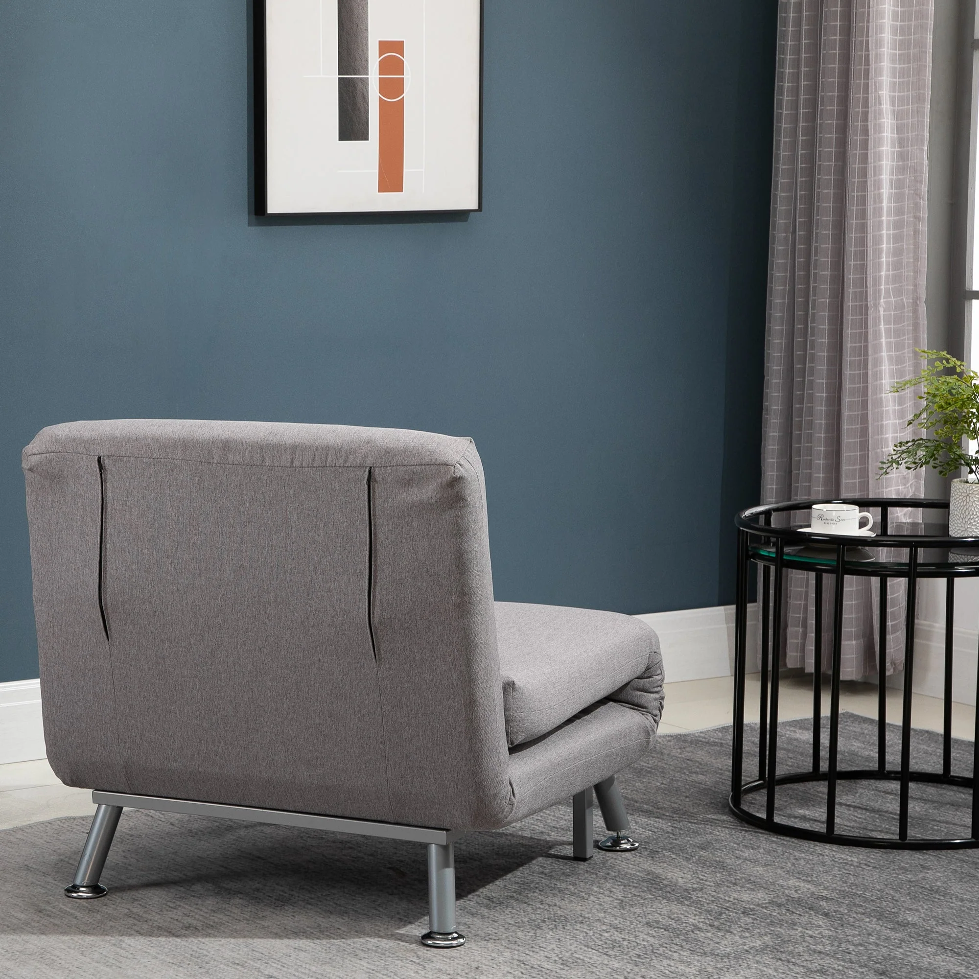 Homcom Adjustable Back Futon Sofa Chair - Grey - Image 8