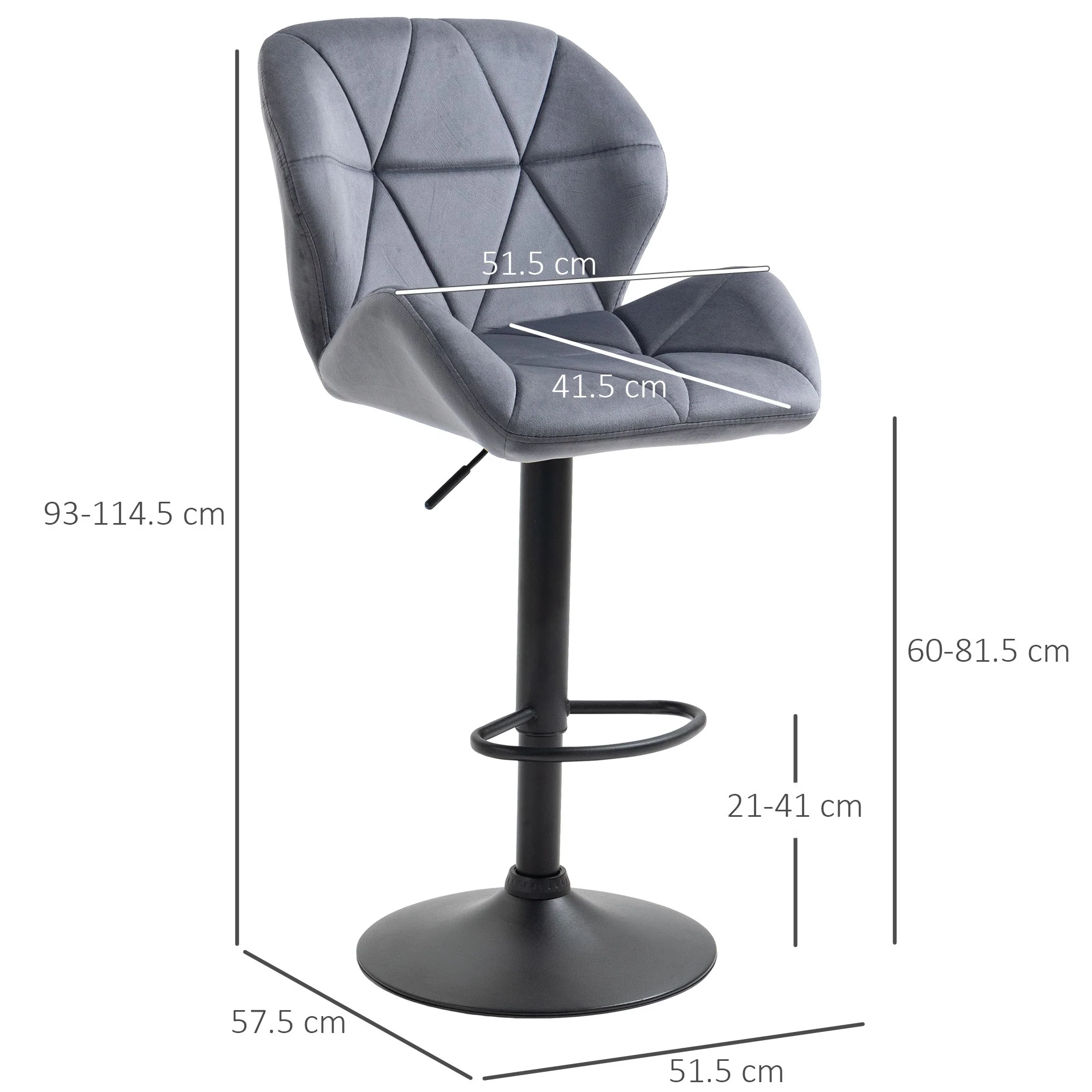 Homcom Adjustable Bar Stools Set of 2 - Image 3