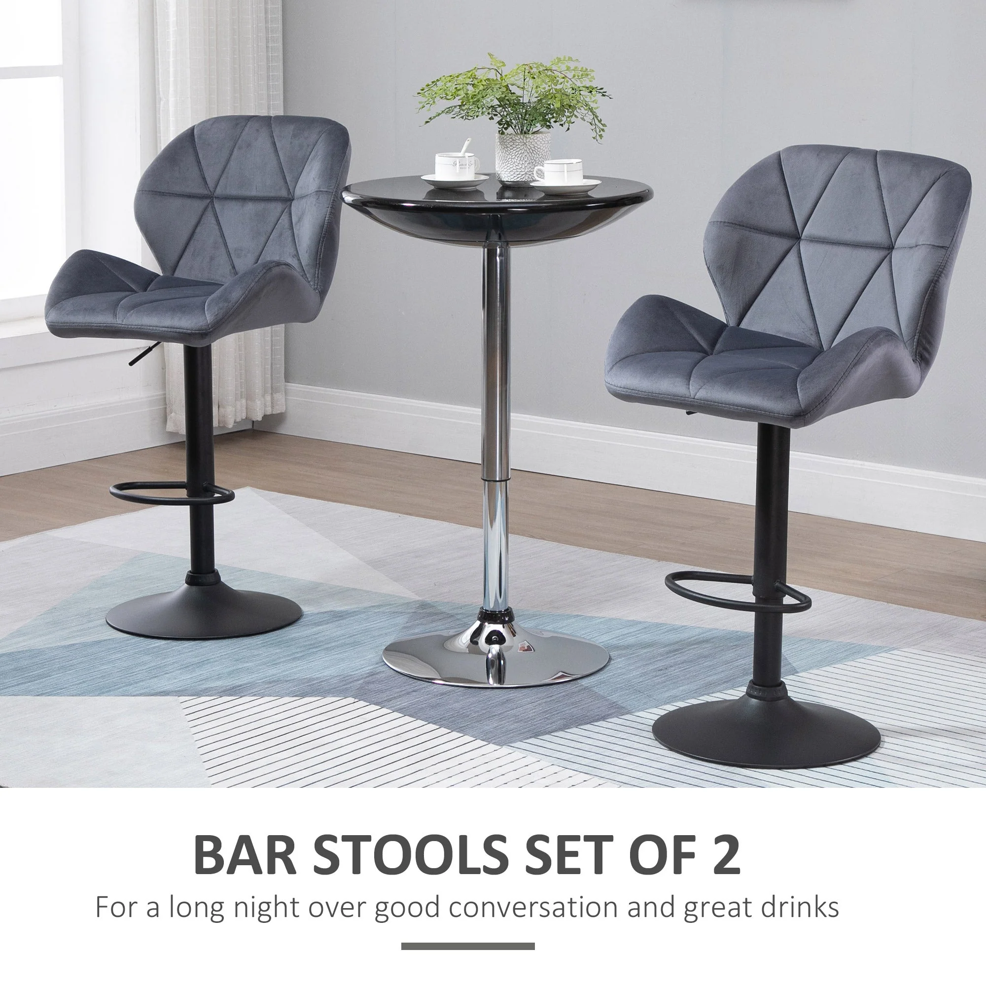 Homcom Adjustable Bar Stools Set of 2 - Image 4