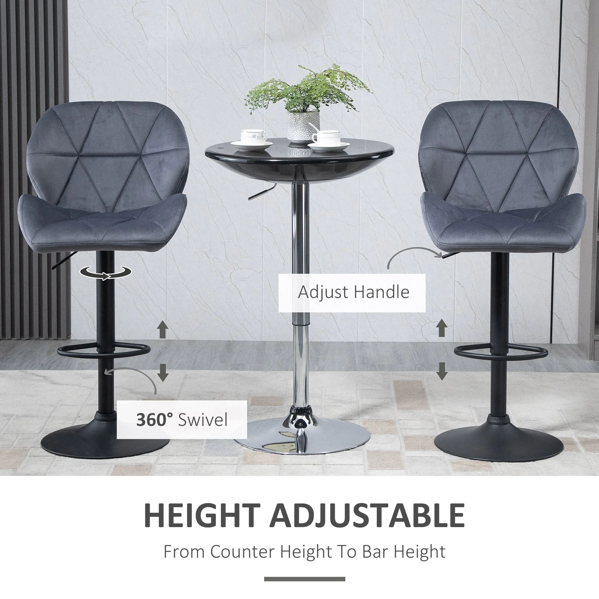 Homcom Adjustable Bar Stools Set of 2 - Image 5