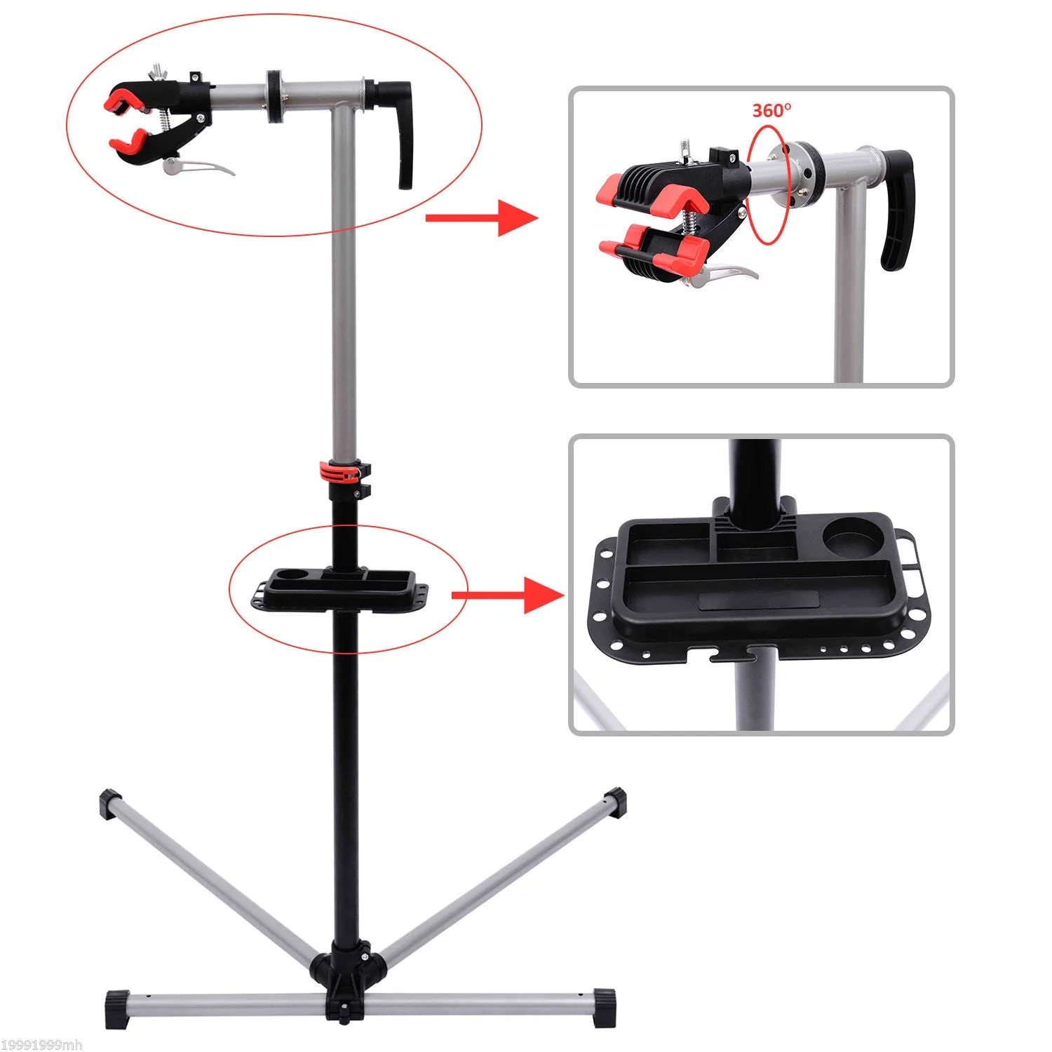 Homcom Adjustable Bicycle Repair Stand-Silvery Grey - Image 5
