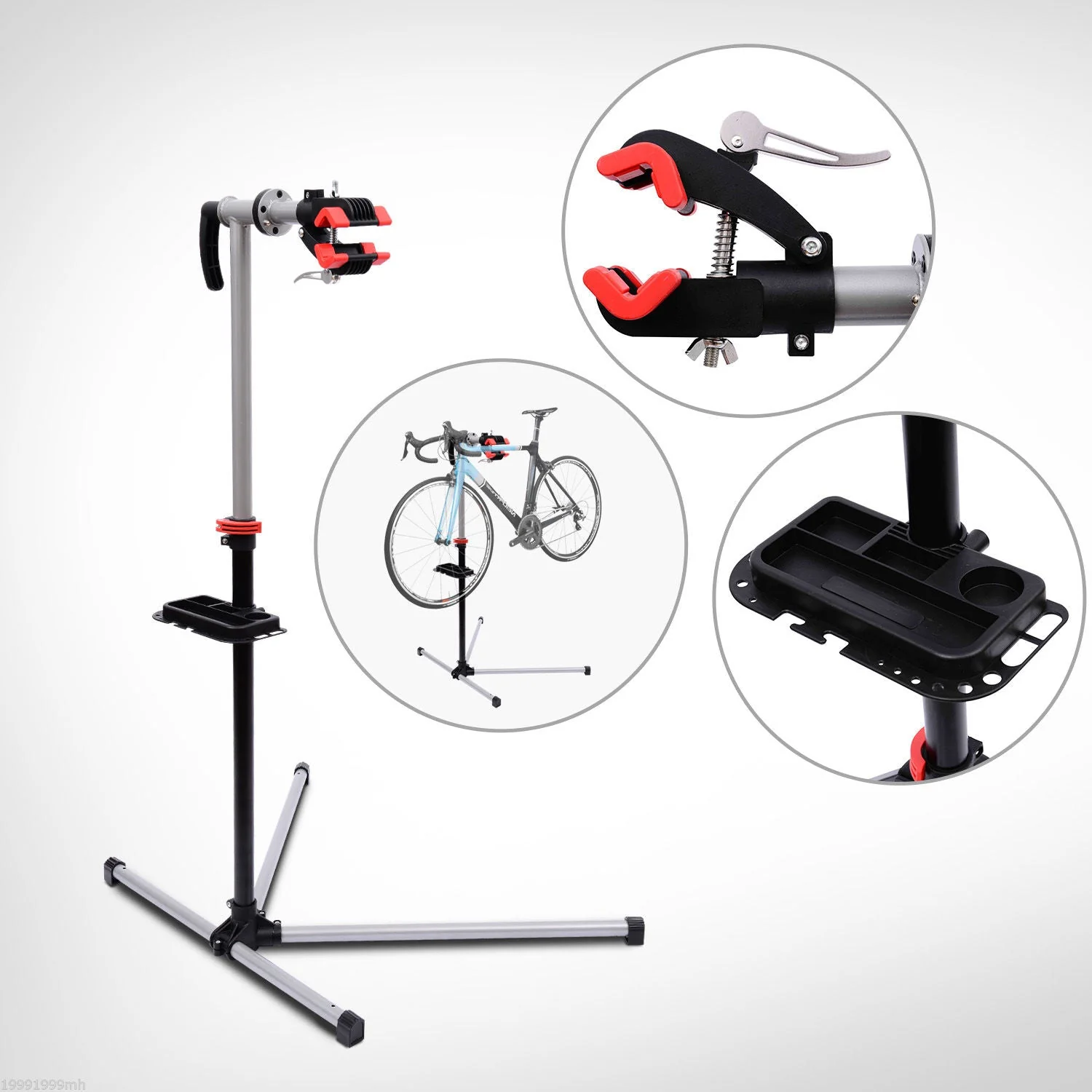 Homcom Adjustable Bicycle Repair Stand-Silvery Grey - Image 6