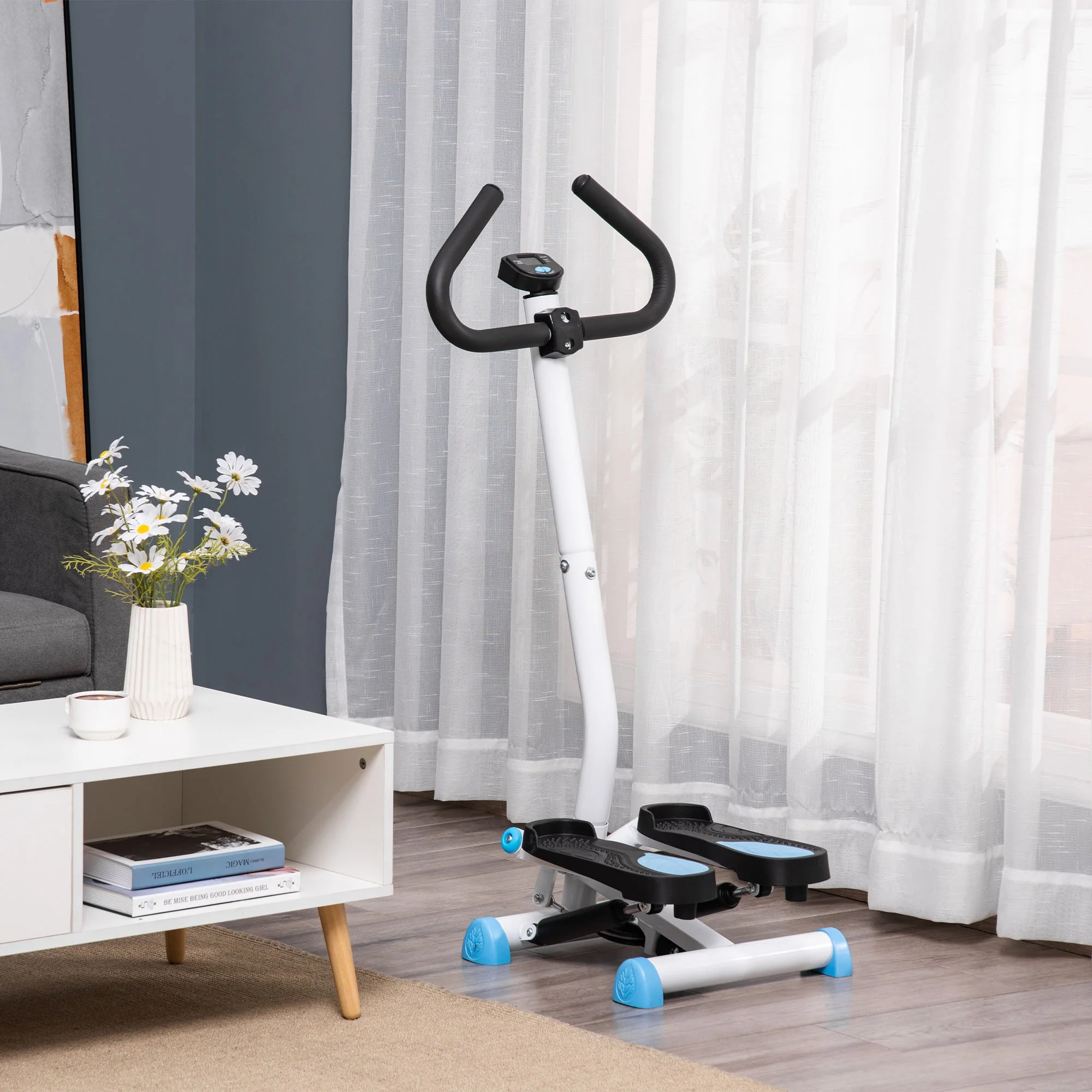Homcom Adjustable Stepper Aerobic Ab Exercise Fitness Workout Machine with LCD Screen & Handlebars - Image 2