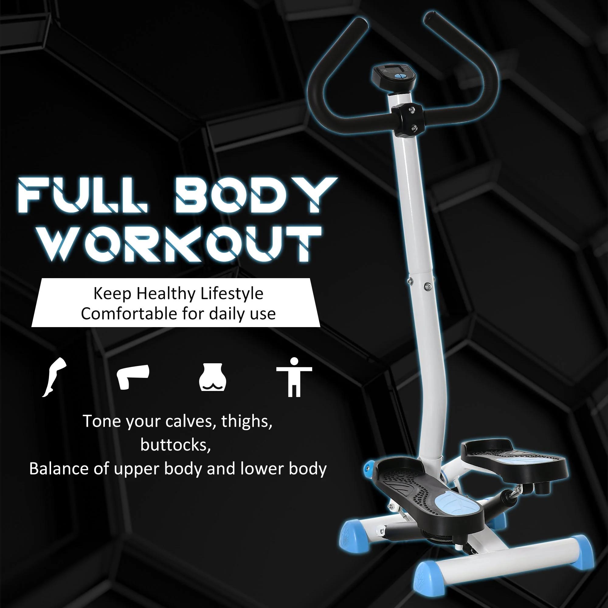Homcom Adjustable Stepper Aerobic Ab Exercise Fitness Workout Machine with LCD Screen & Handlebars - Image 5