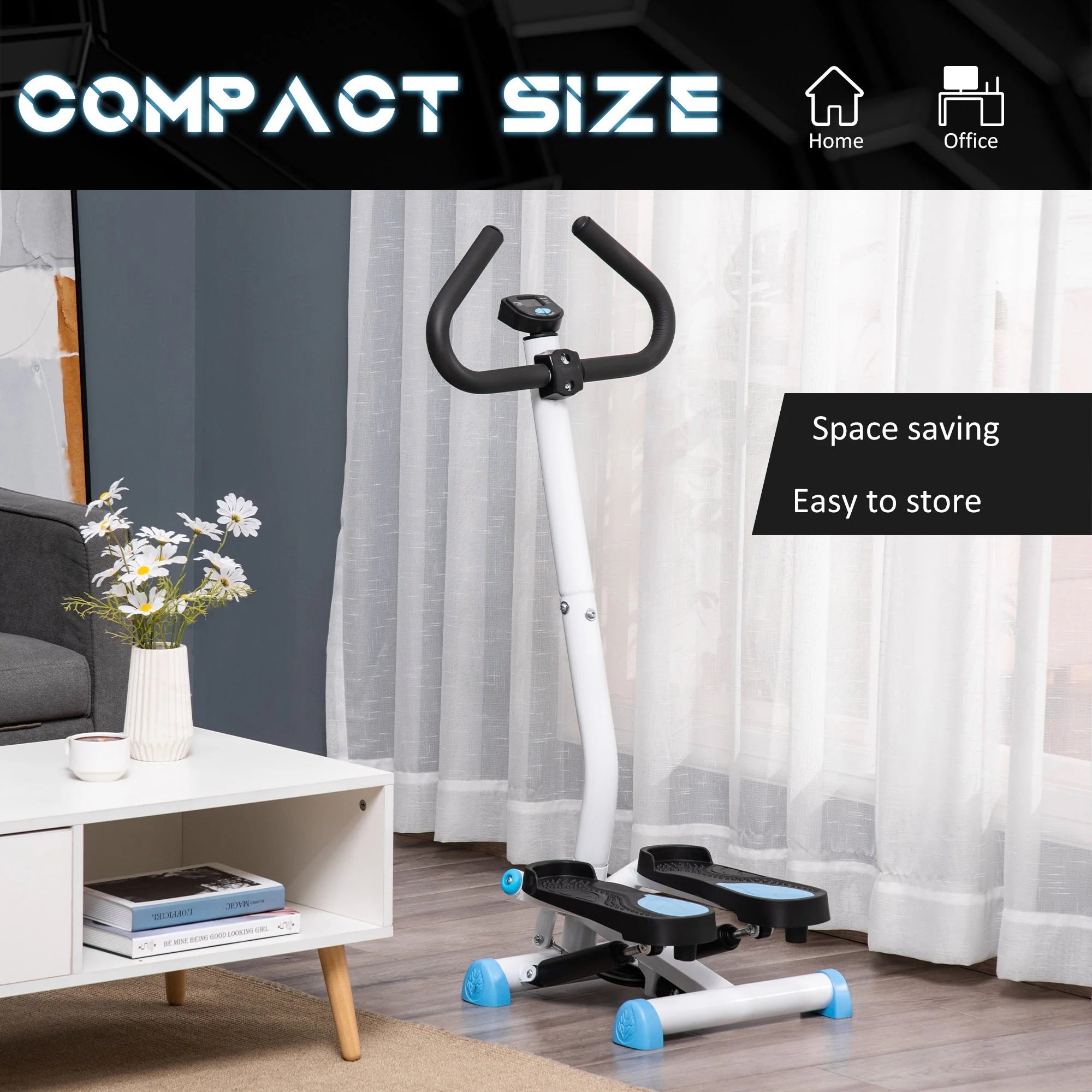 Homcom Adjustable Stepper Aerobic Ab Exercise Fitness Workout Machine with LCD Screen & Handlebars - Image 6