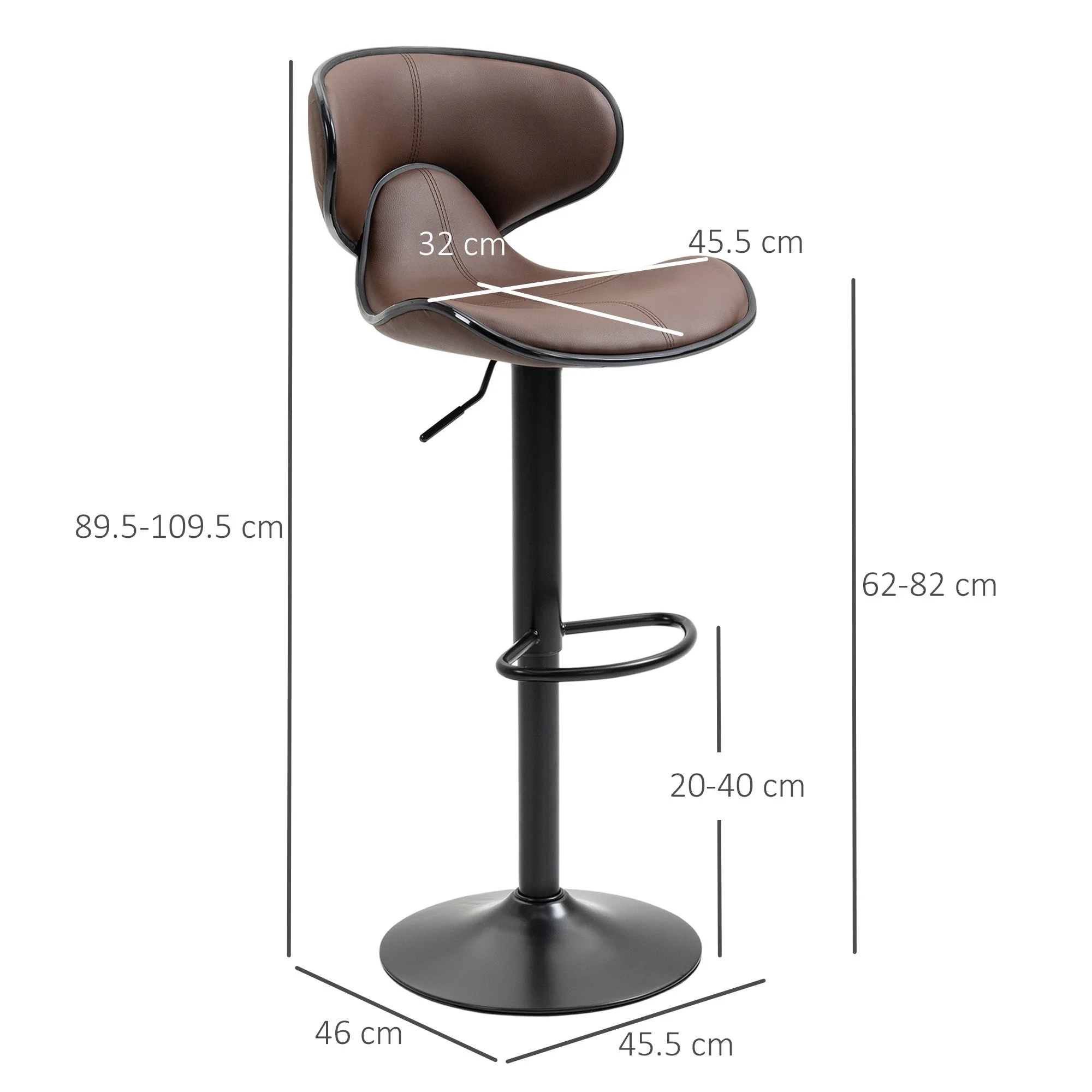 Homcom Adjustable Swivel Bar Stools Set of 2 - Image 3