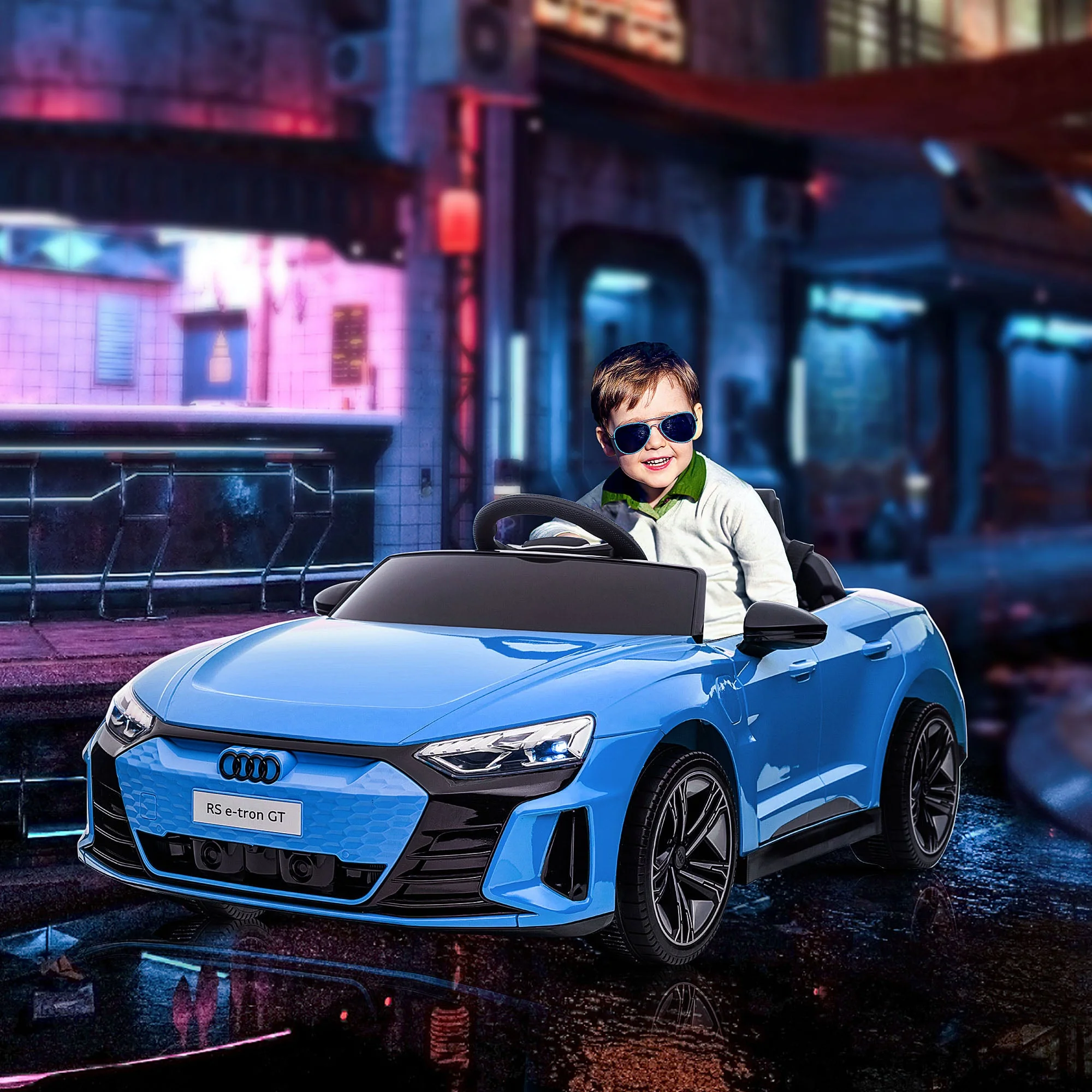 Homcom Audi Licensed 12V Kids Electric Ride-On With Remote Control Suspension System Lights Music Motor - Blue - Image 8