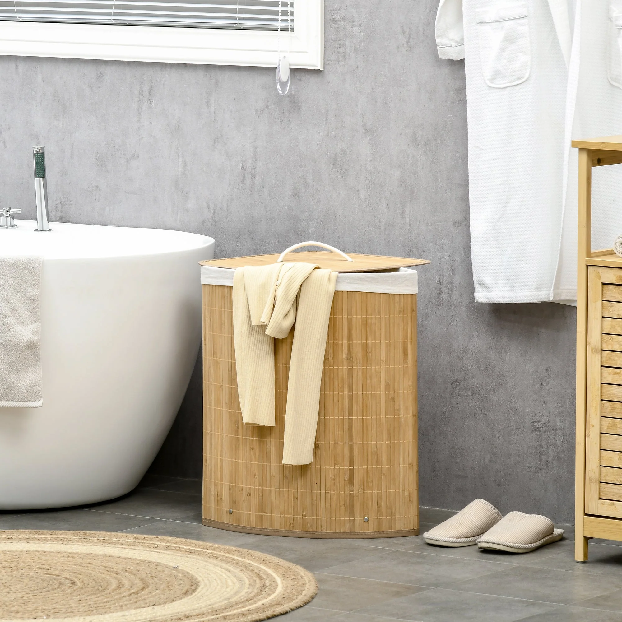 Homcom Bamboo Laundry Basket With Lid - Image 2