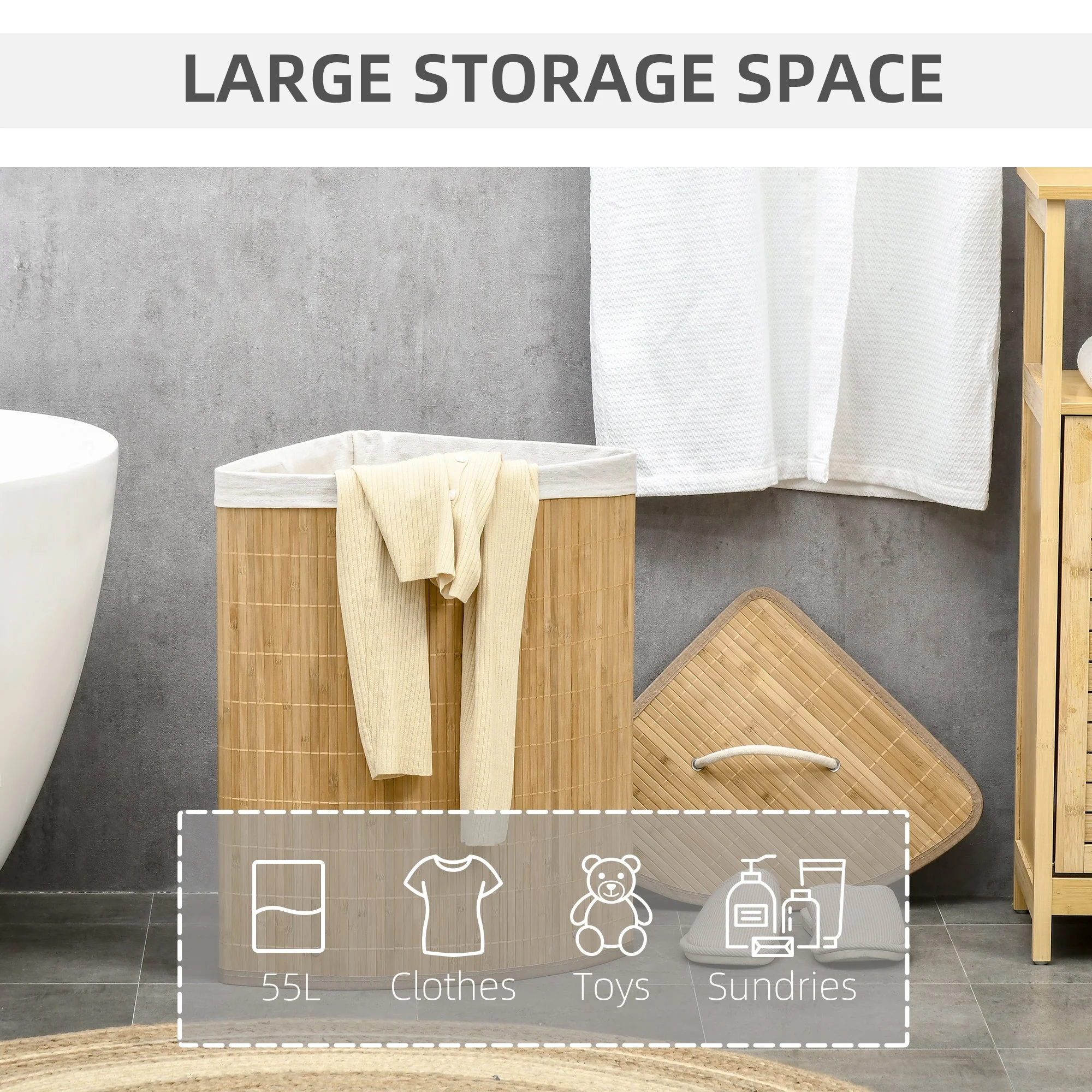 Homcom Bamboo Laundry Basket With Lid - Image 4