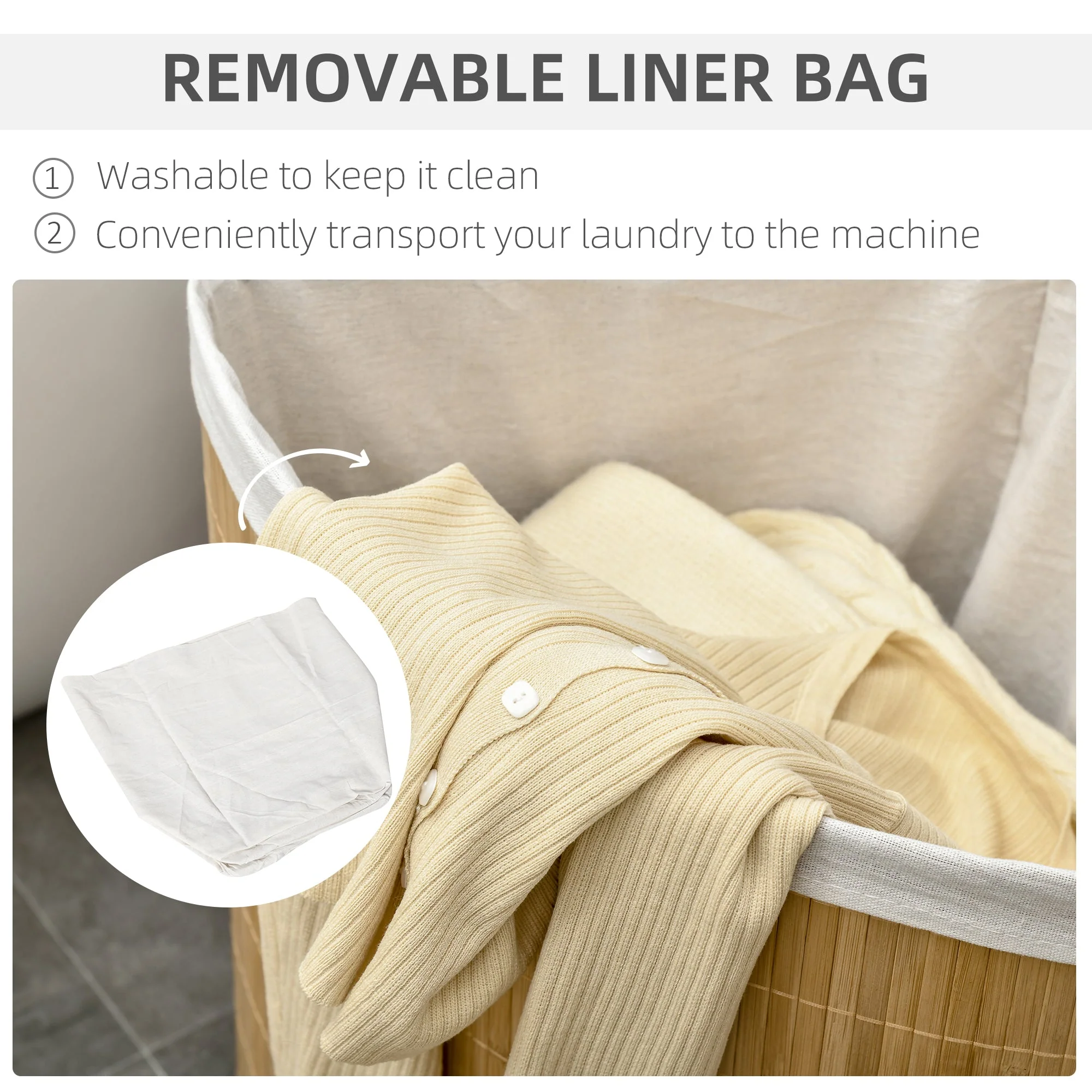 Homcom Bamboo Laundry Basket With Lid - Image 5
