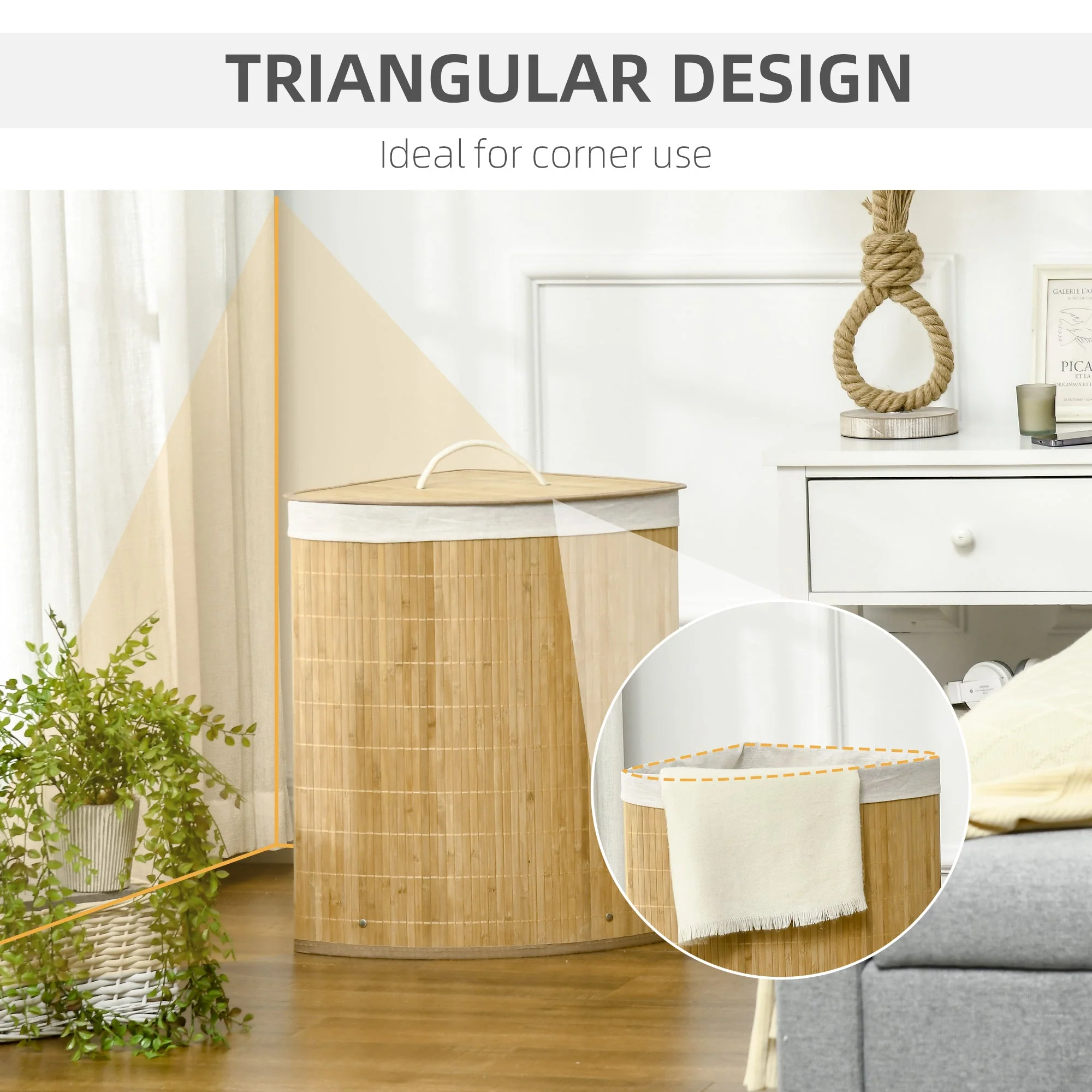 Homcom Bamboo Laundry Basket With Lid - Image 7