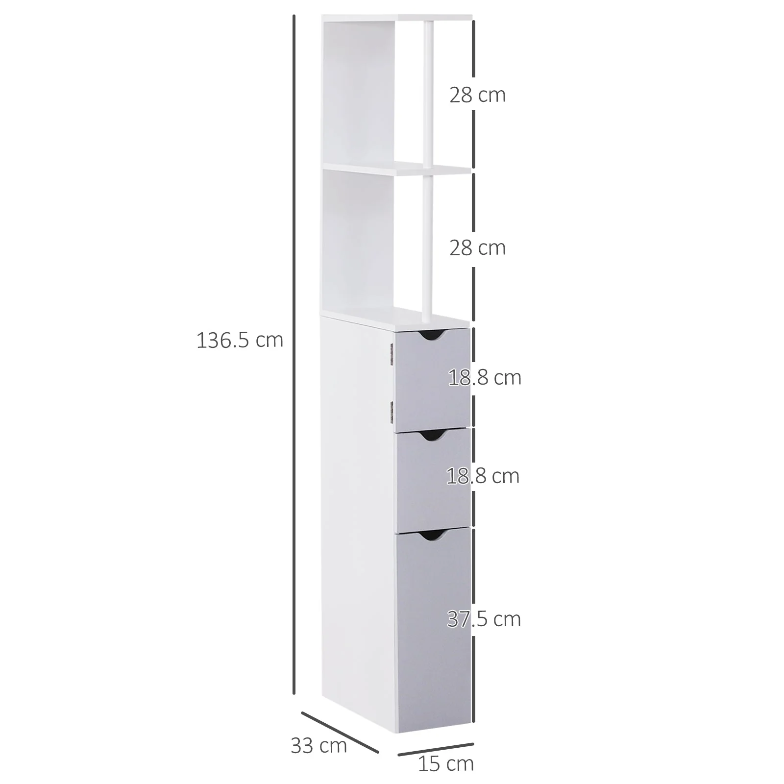 Homcom Bathroom Cabinet Tall Shelf Toilet Tissue Cupboard Withdrawers - Image 3