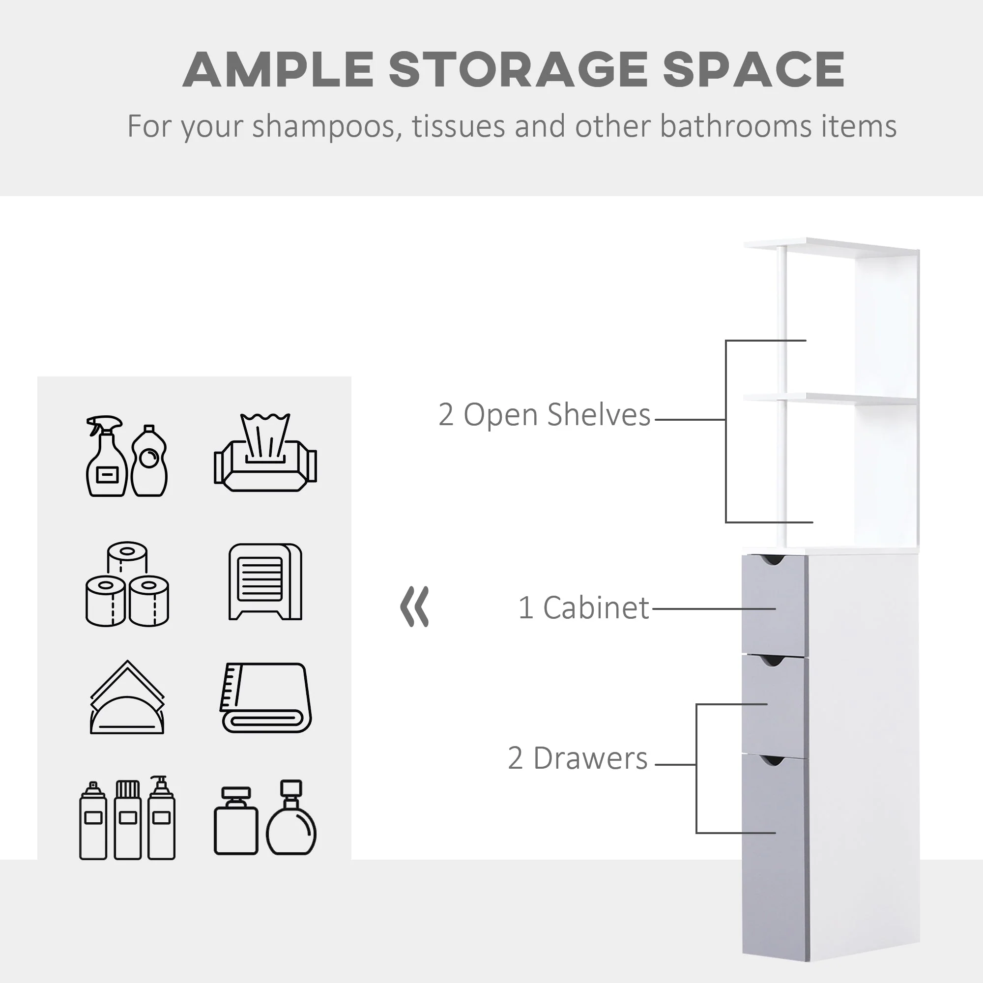 Homcom Bathroom Cabinet Tall Shelf Toilet Tissue Cupboard Withdrawers - Image 4