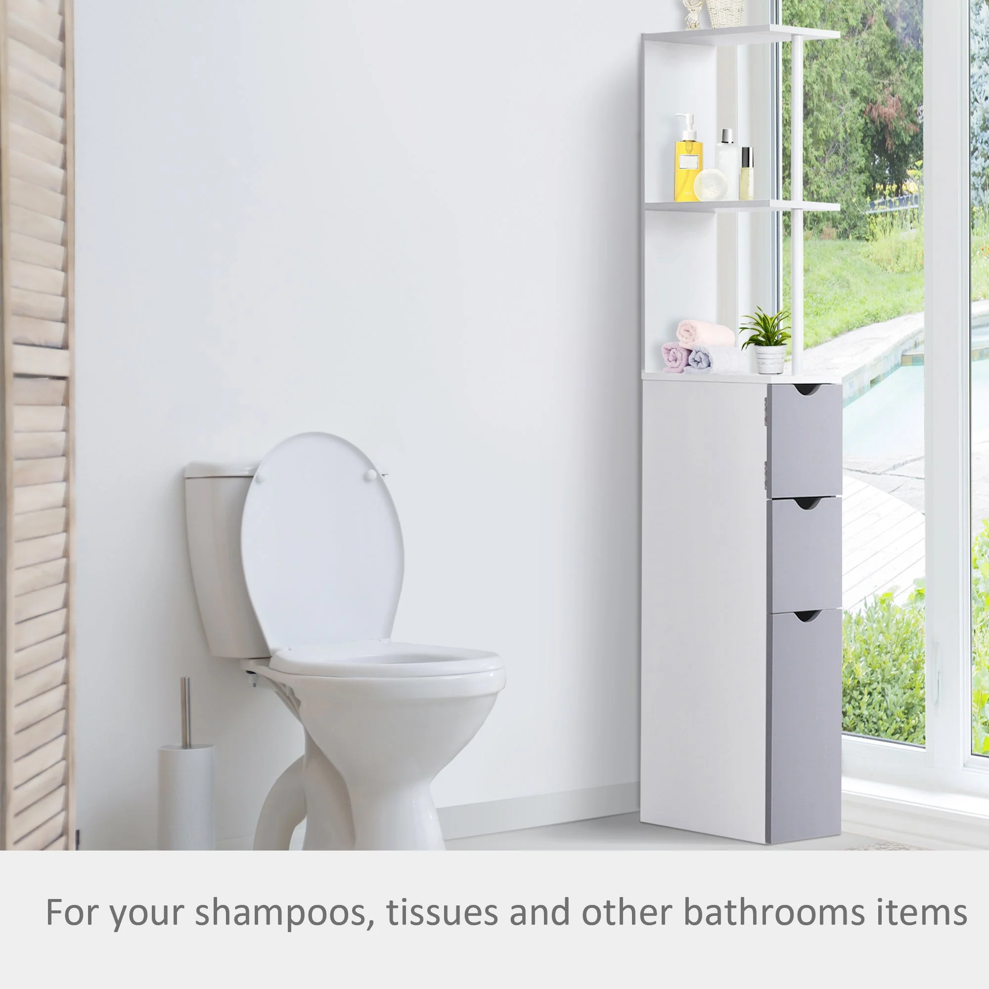 Homcom Bathroom Cabinet Tall Shelf Toilet Tissue Cupboard Withdrawers - Image 5