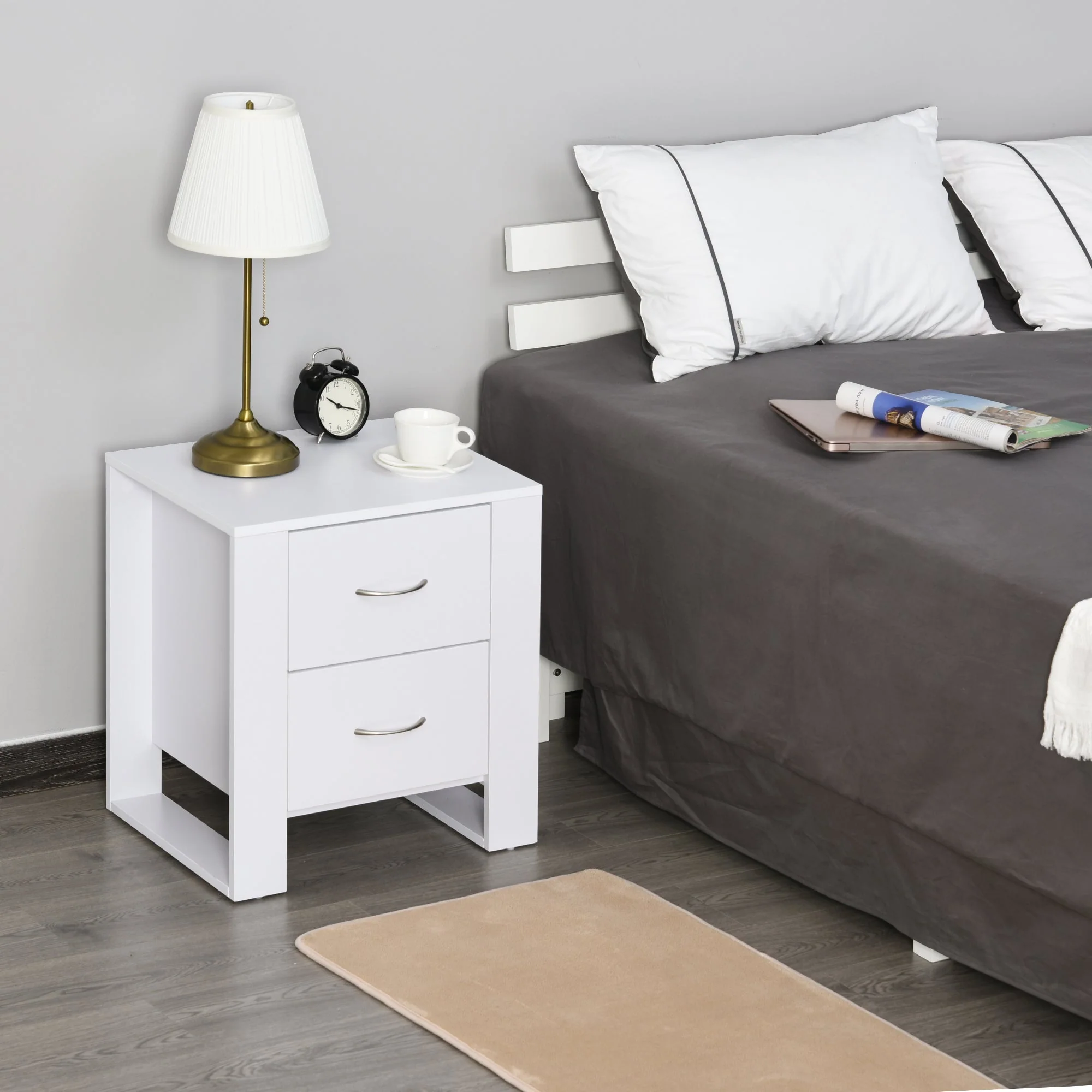 Homcom Bedside Table With 2 Drawers - Image 2