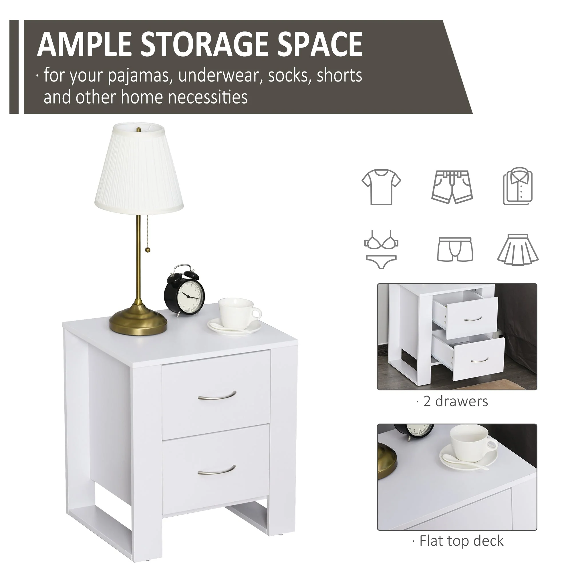 Homcom Bedside Table With 2 Drawers - Image 4