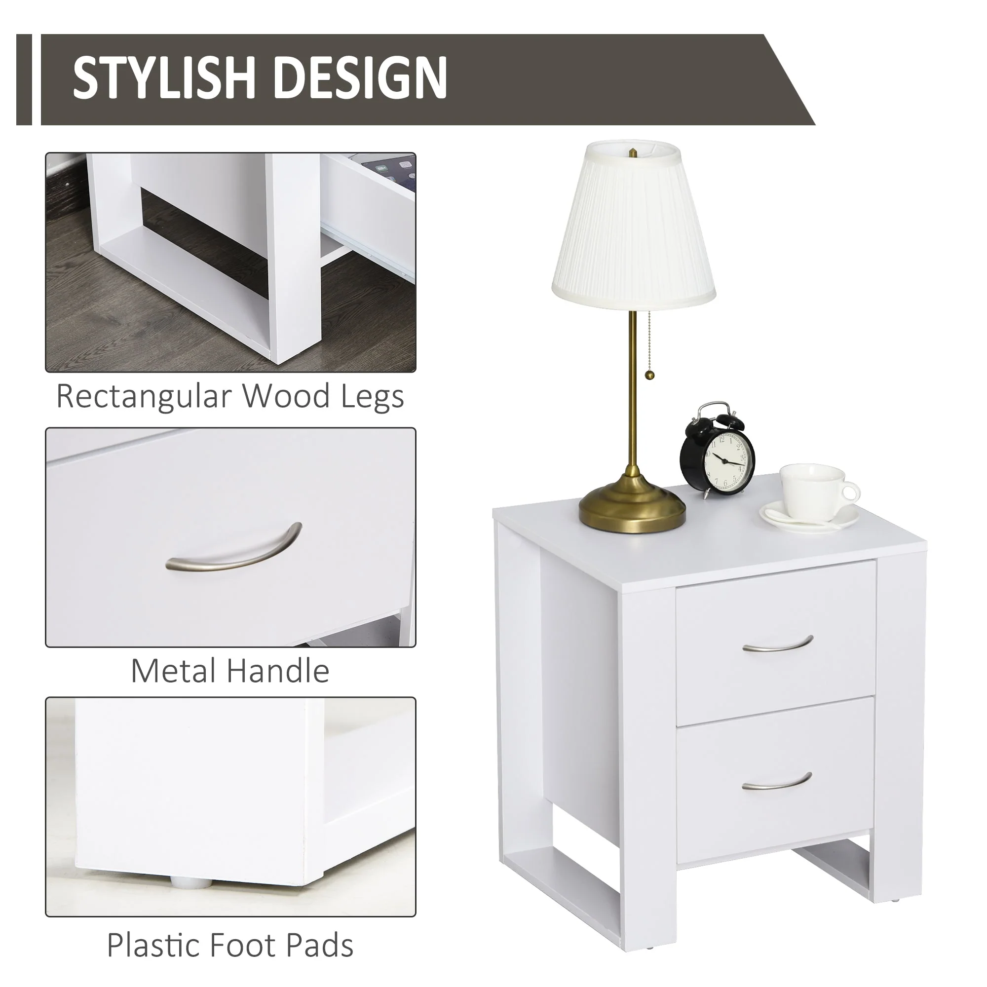 Homcom Bedside Table With 2 Drawers - Image 5