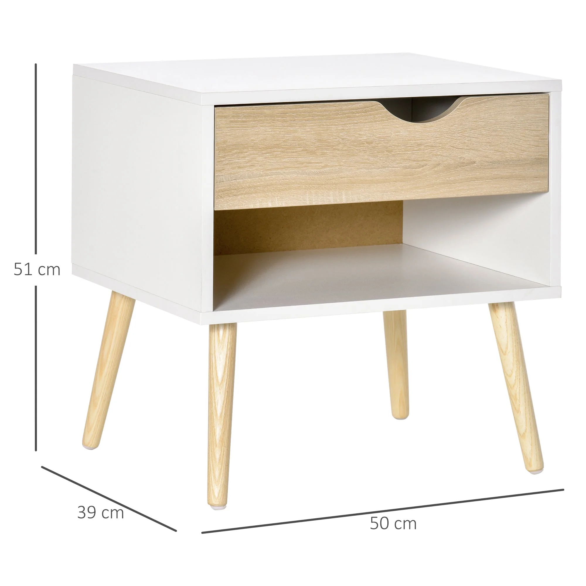 Homcom Bedside Table With Drawer And Shelf Nightstand Storage Chest For Bedroom - Image 2