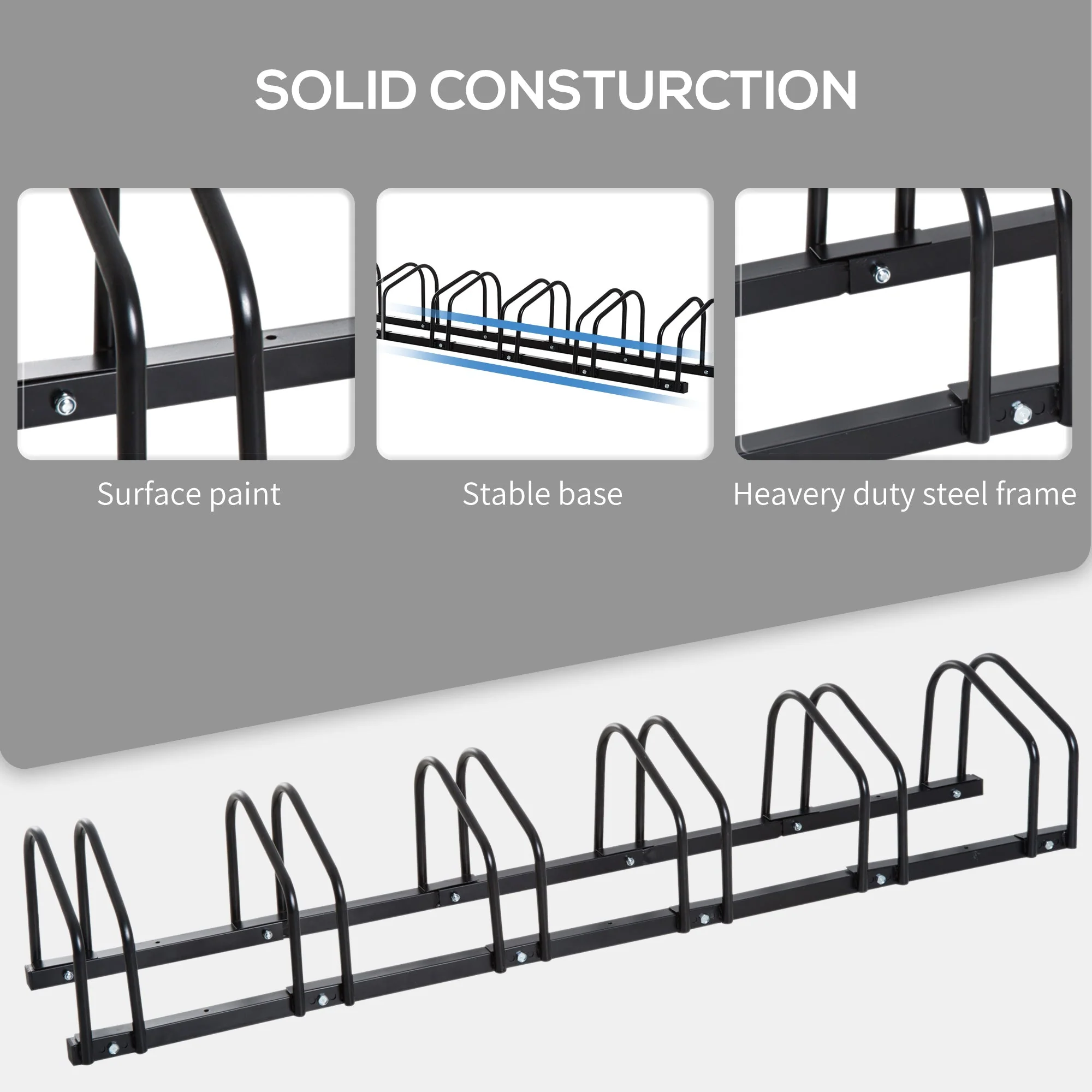 Homcom Bike Stand Parking Rack Floor or Wall Mount Bicycle Cycle Storage Locking Stand 179L x 33W x 27H (6 Racks - Image 7