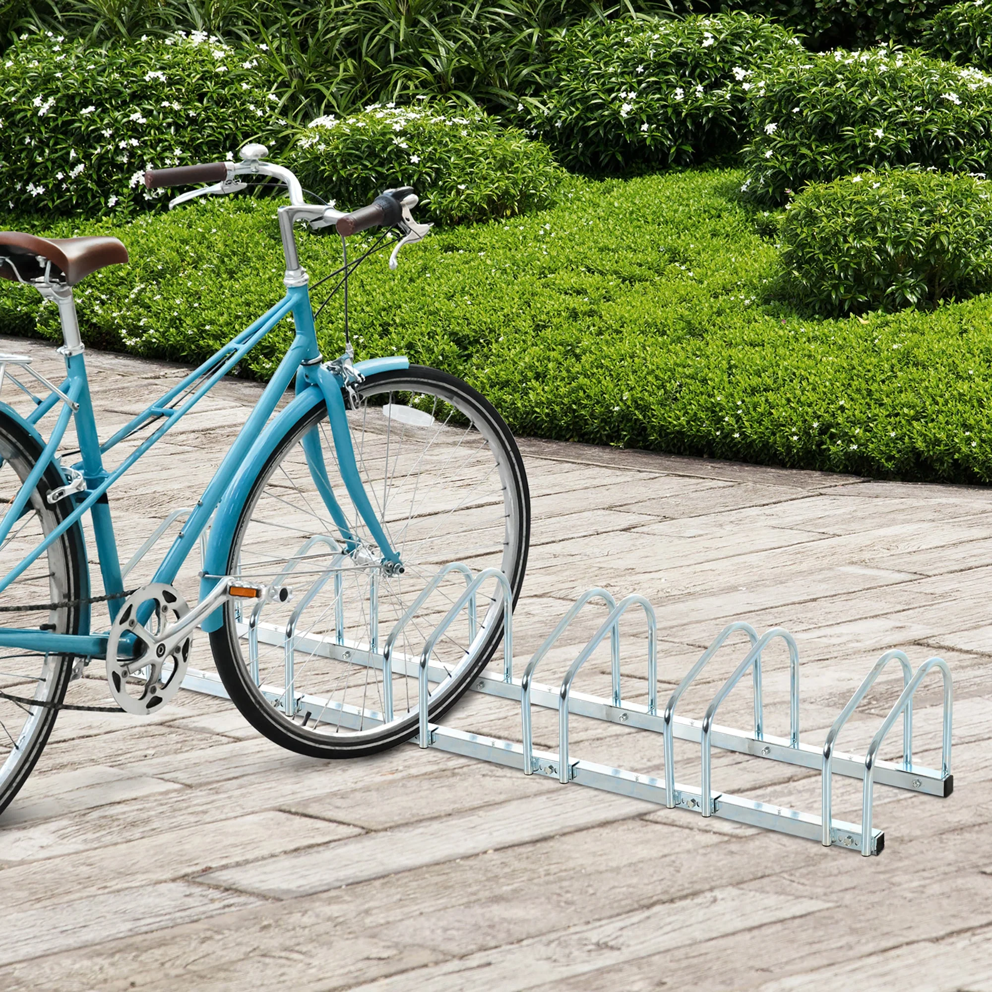 Homcom Bike Stand Parking Rack Floor or Wall Mount Bicycle Cycle Storage Locking Stand 179L x 33W x 27H (6 Racks - Image 2