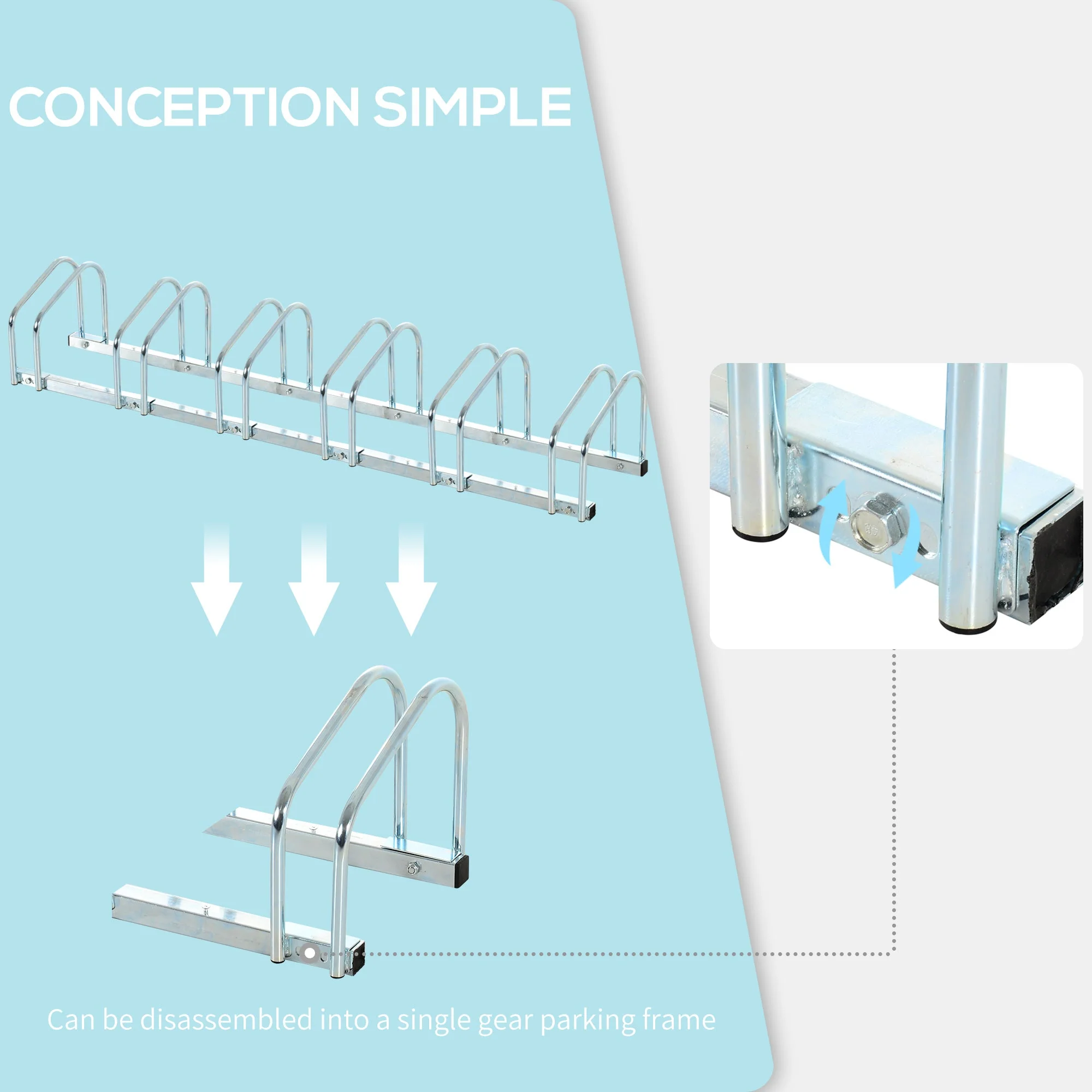 Homcom Bike Stand Parking Rack Floor or Wall Mount Bicycle Cycle Storage Locking Stand 179L x 33W x 27H (6 Racks - Image 5