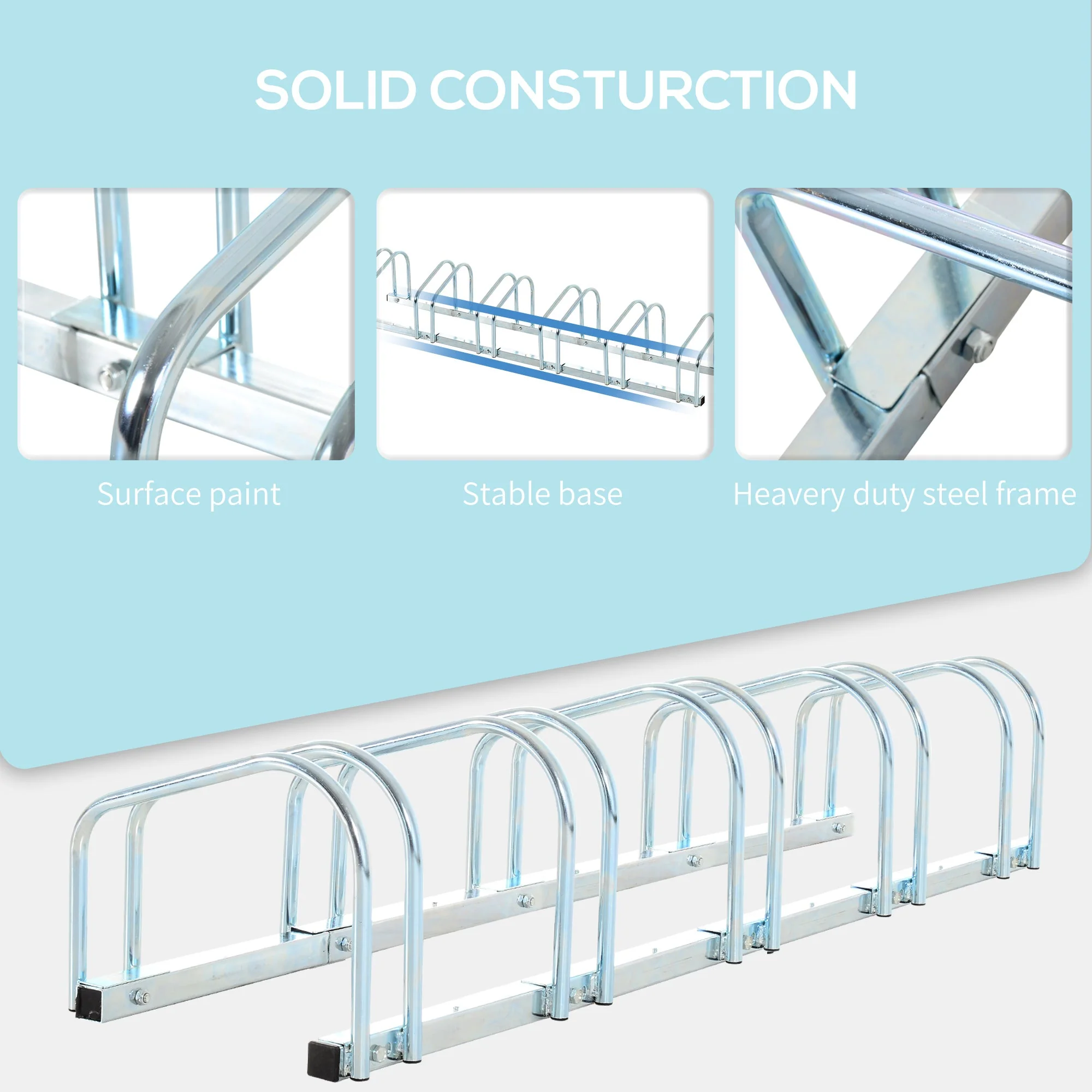 Homcom Bike Stand Parking Rack Floor or Wall Mount Bicycle Cycle Storage Locking Stand 179L x 33W x 27H (6 Racks - Image 6