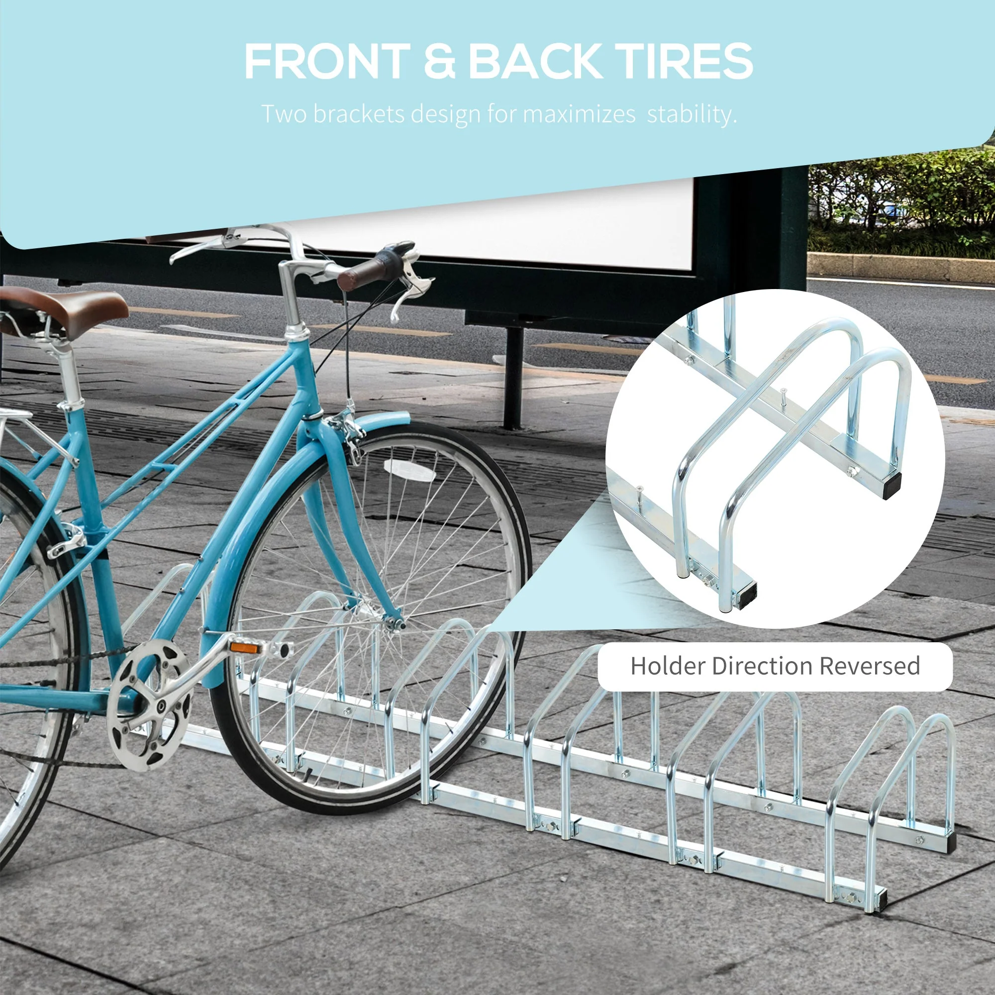 Homcom Bike Stand Parking Rack Floor or Wall Mount Bicycle Cycle Storage Locking Stand 179L x 33W x 27H (6 Racks - Image 8