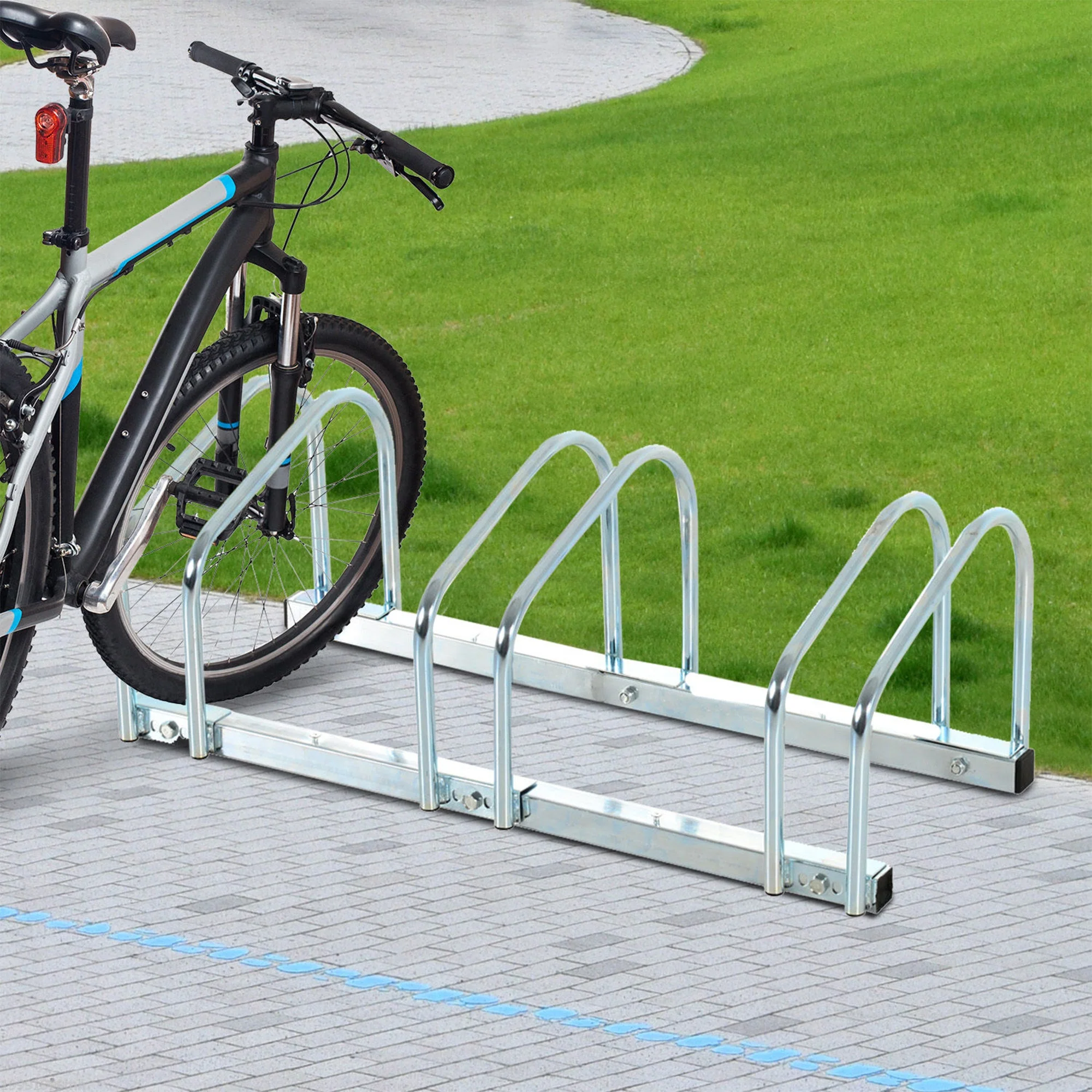 Homcom Bike Stand Parking Rack Floor or Wall Mount Bicycle Cycle Storage Locking Stand 76L x 33W x 27H (3 Racks - Image 2