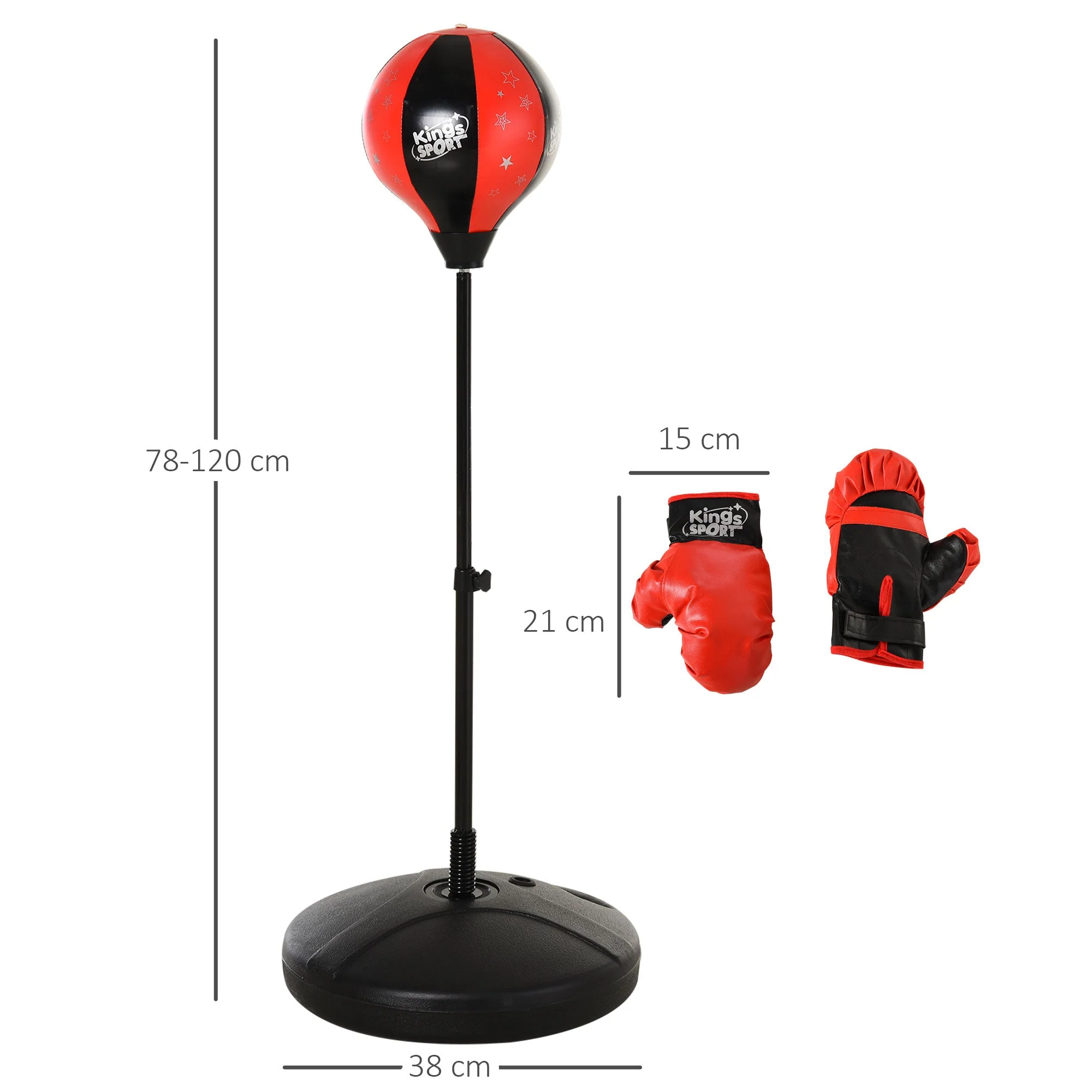 Homcom Boxing Punch Ball Set 360 Degree Rebound Spring For Kids Height Adjustable ?38x78-120cm - Image 3