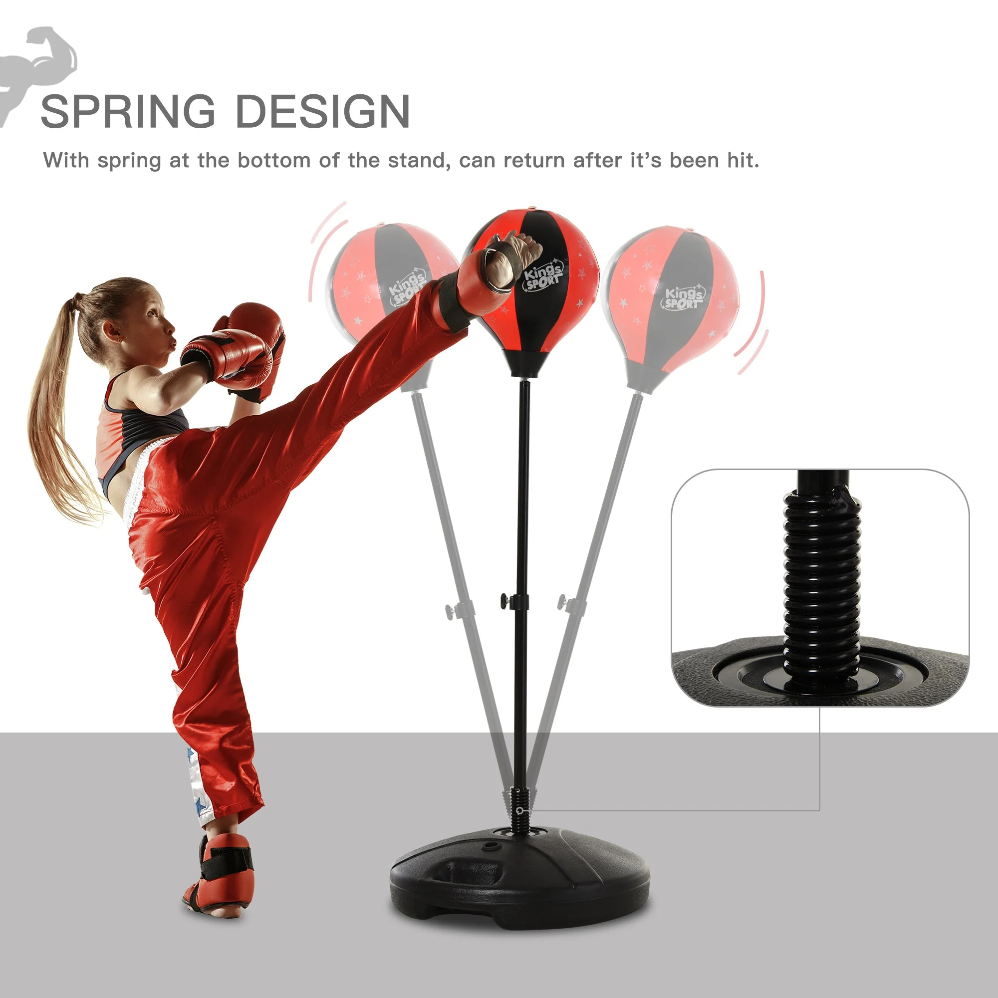 Homcom Boxing Punch Ball Set 360 Degree Rebound Spring For Kids Height Adjustable ?38x78-120cm - Image 4