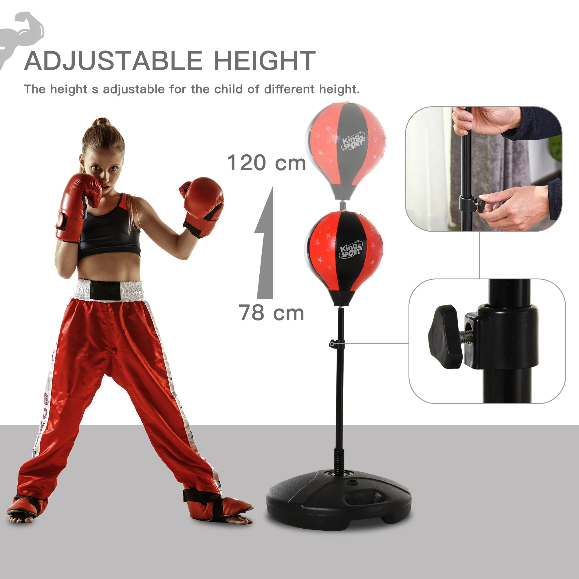 Homcom Boxing Punch Ball Set 360 Degree Rebound Spring For Kids Height Adjustable ?38x78-120cm - Image 5