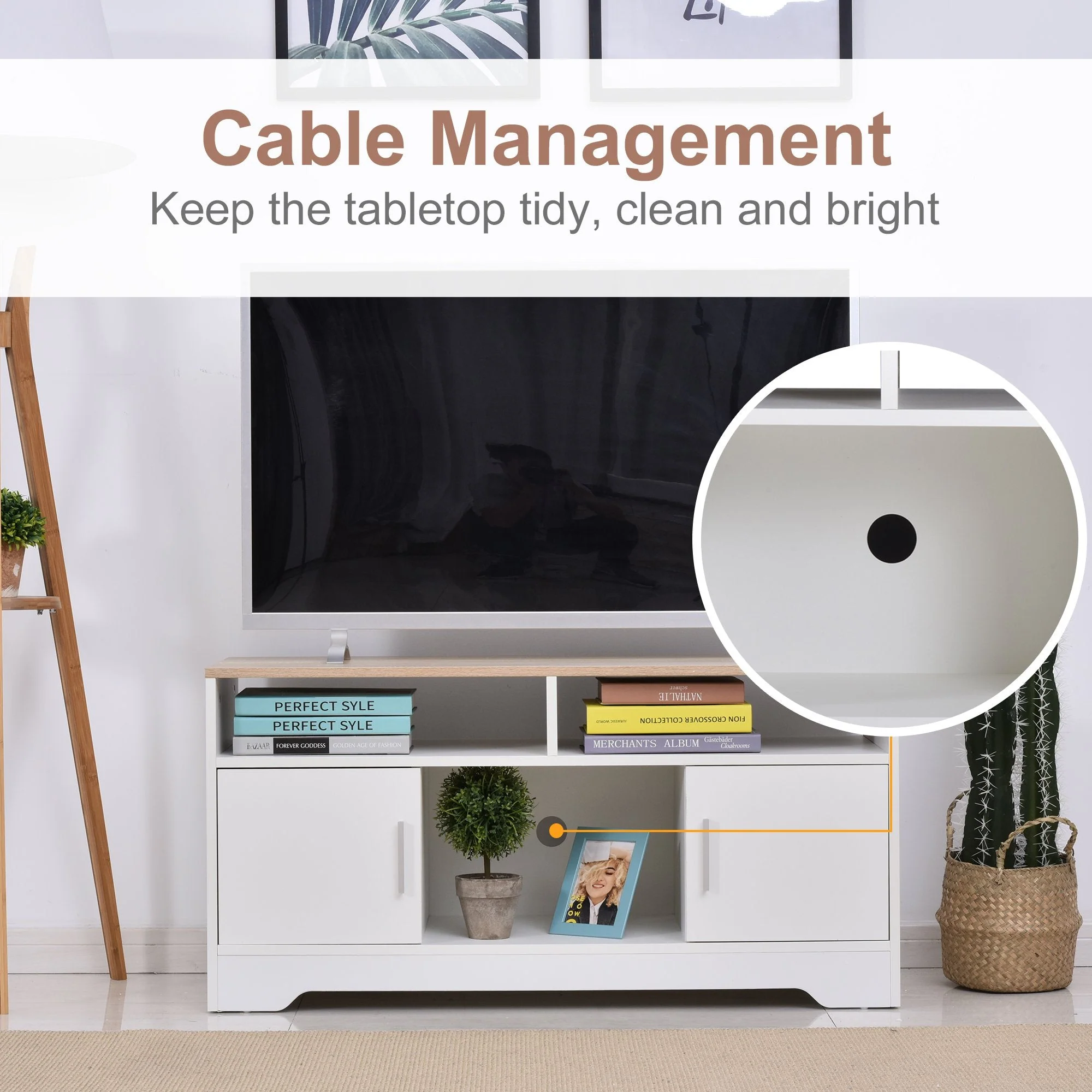 Homcom Boxy Tv Stand With Wood-Effect Table Top - Image 6