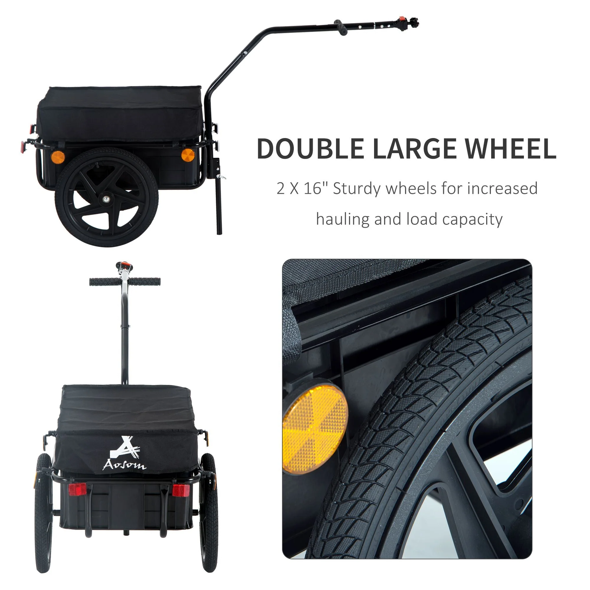Homcom Cargo Trailer Bike Stroller Garden Trolley W/Carrier Utility Luggage & Wheels Black - Image 4