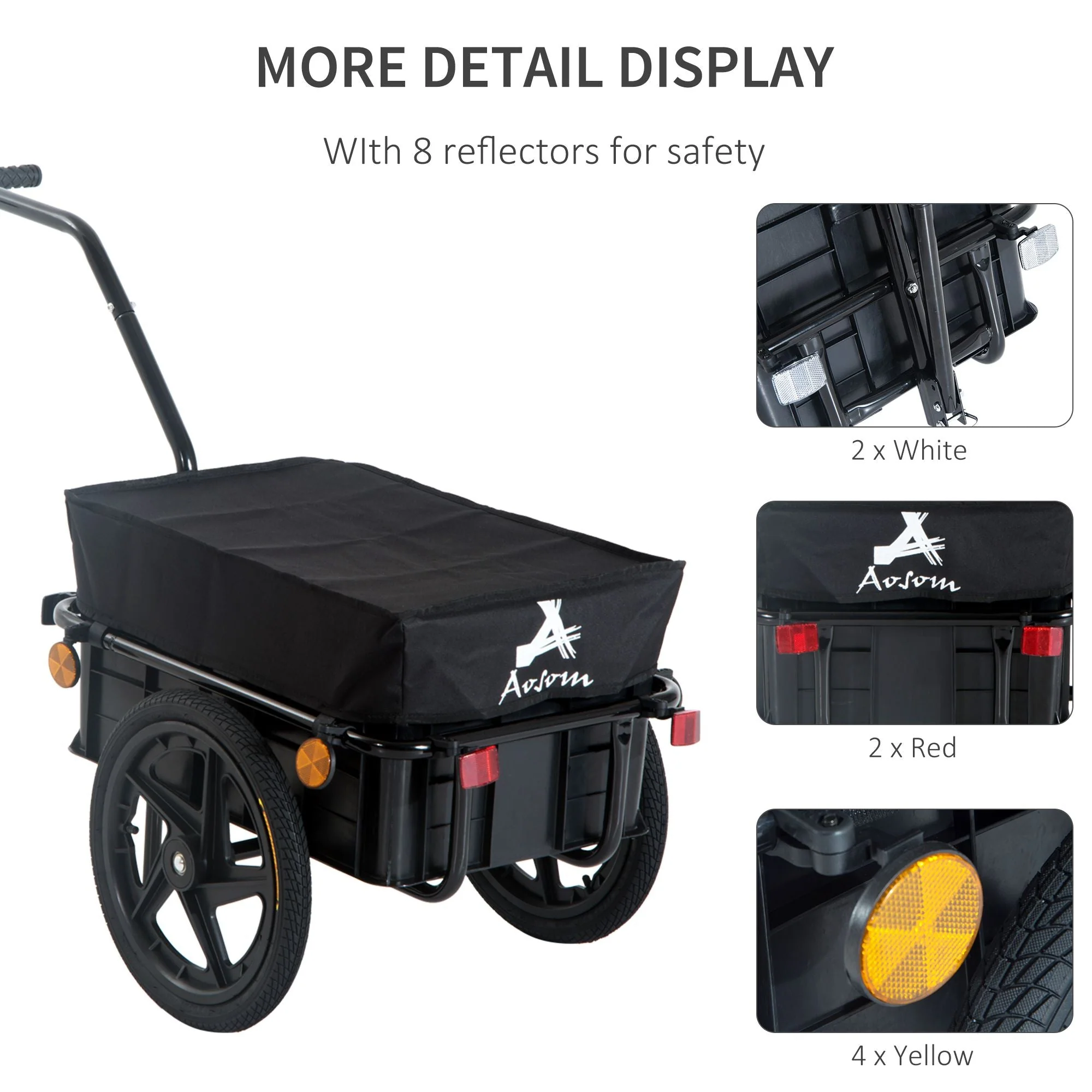 Homcom Cargo Trailer Bike Stroller Garden Trolley W/Carrier Utility Luggage & Wheels Black - Image 5