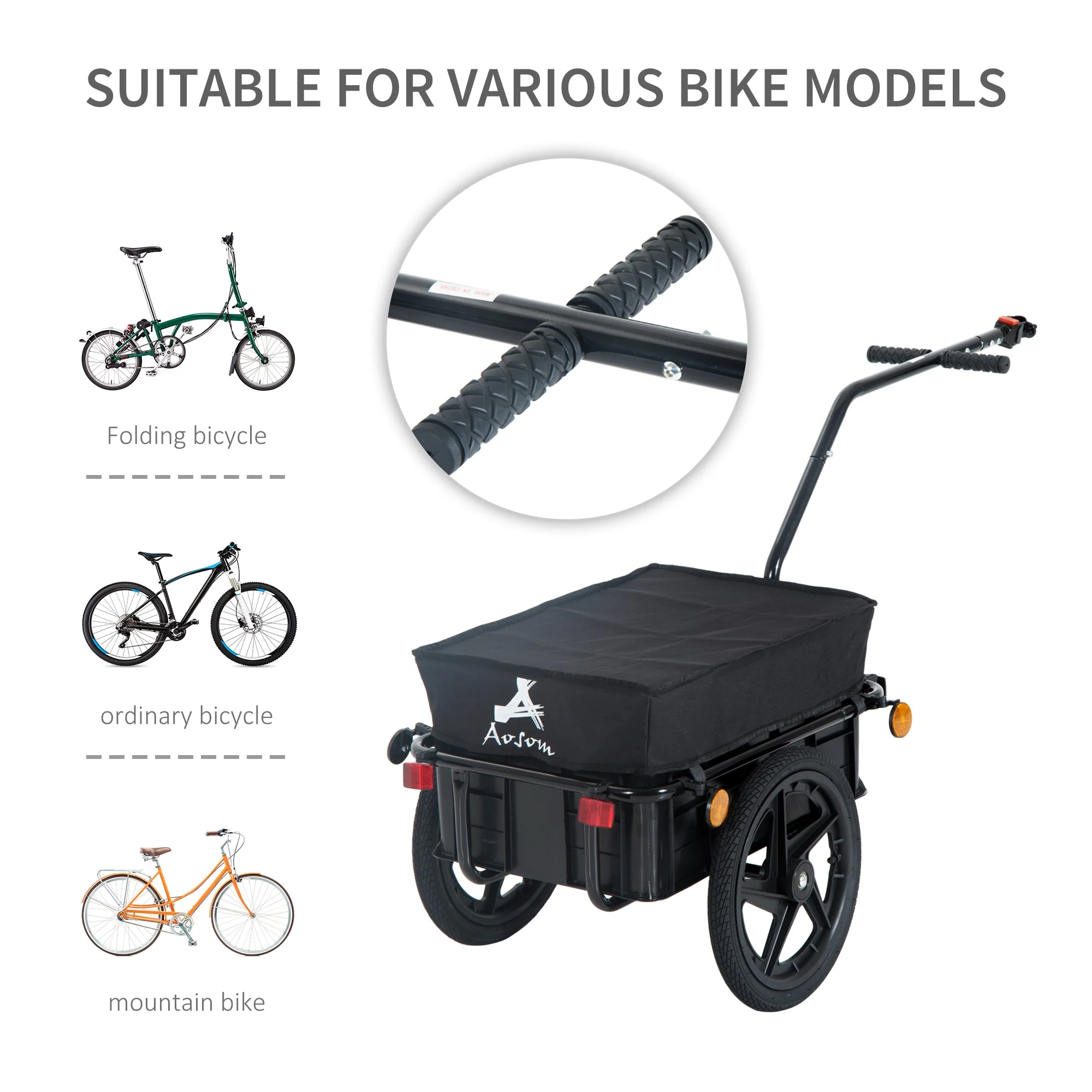 Homcom Cargo Trailer Bike Stroller Garden Trolley W/Carrier Utility Luggage & Wheels Black - Image 6