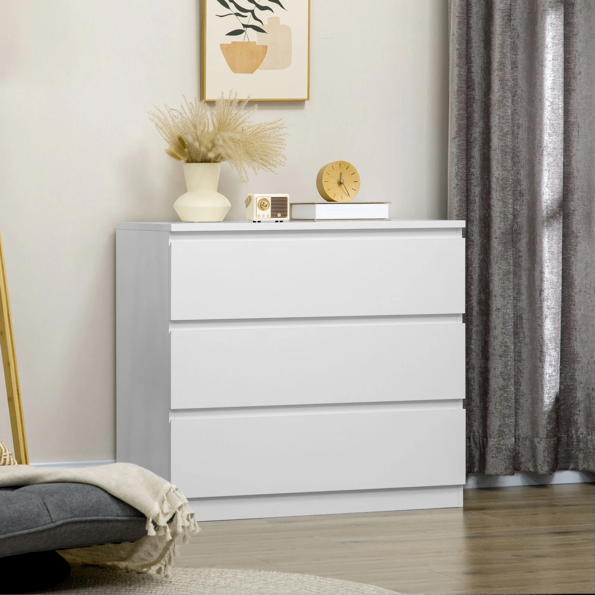 Homcom Chest Of Drawers 3-Drawer Storage Organiser Unit For Bedroom Living Room White - Image 2