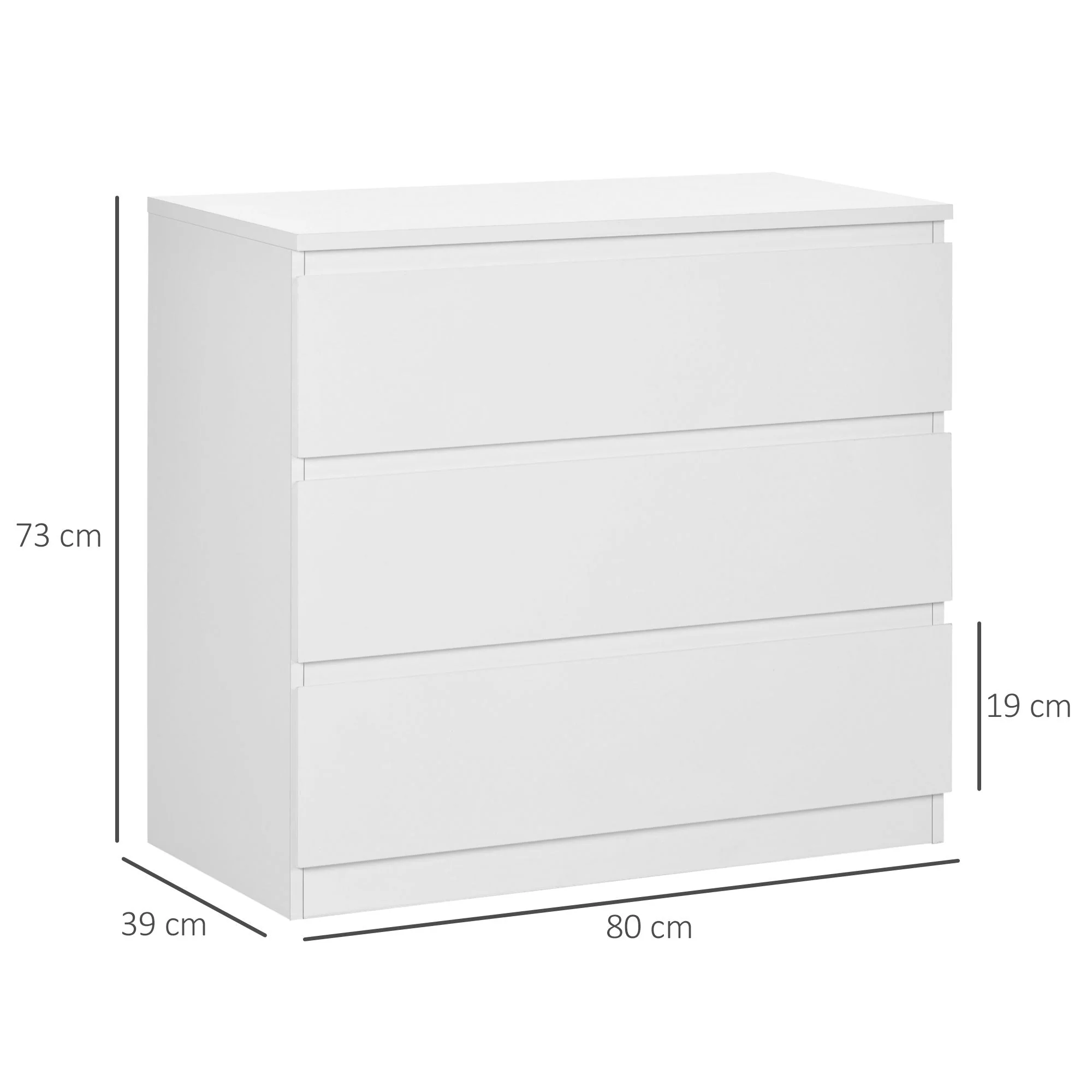 Homcom Chest Of Drawers 3-Drawer Storage Organiser Unit For Bedroom Living Room White - Image 3