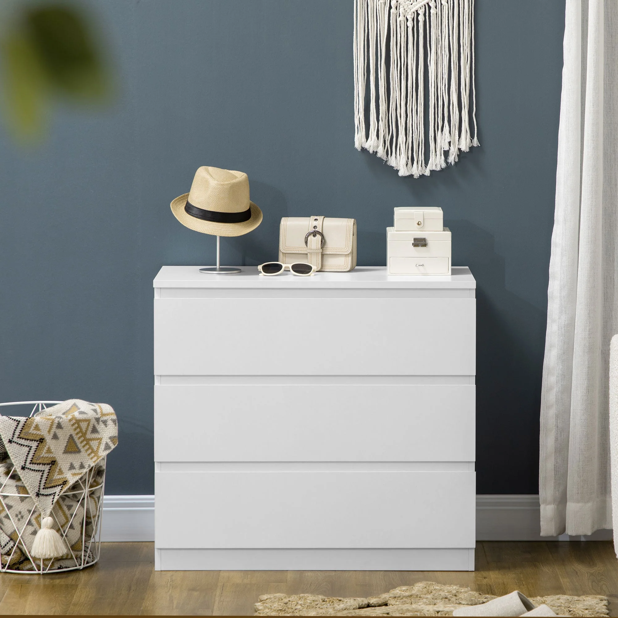 Homcom Chest Of Drawers 3-Drawer Storage Organiser Unit For Bedroom Living Room White - Image 7