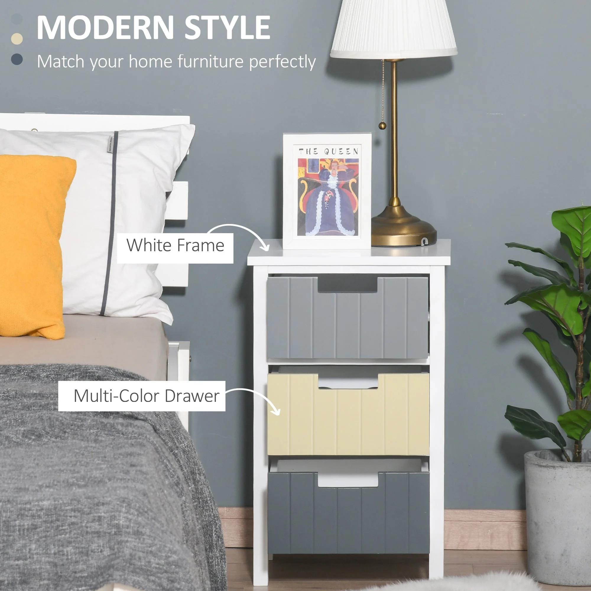 Homcom Chest of Drawers Storage Side Cabinet w/ 3 Detachable Drawers Home Furniture - Image 5
