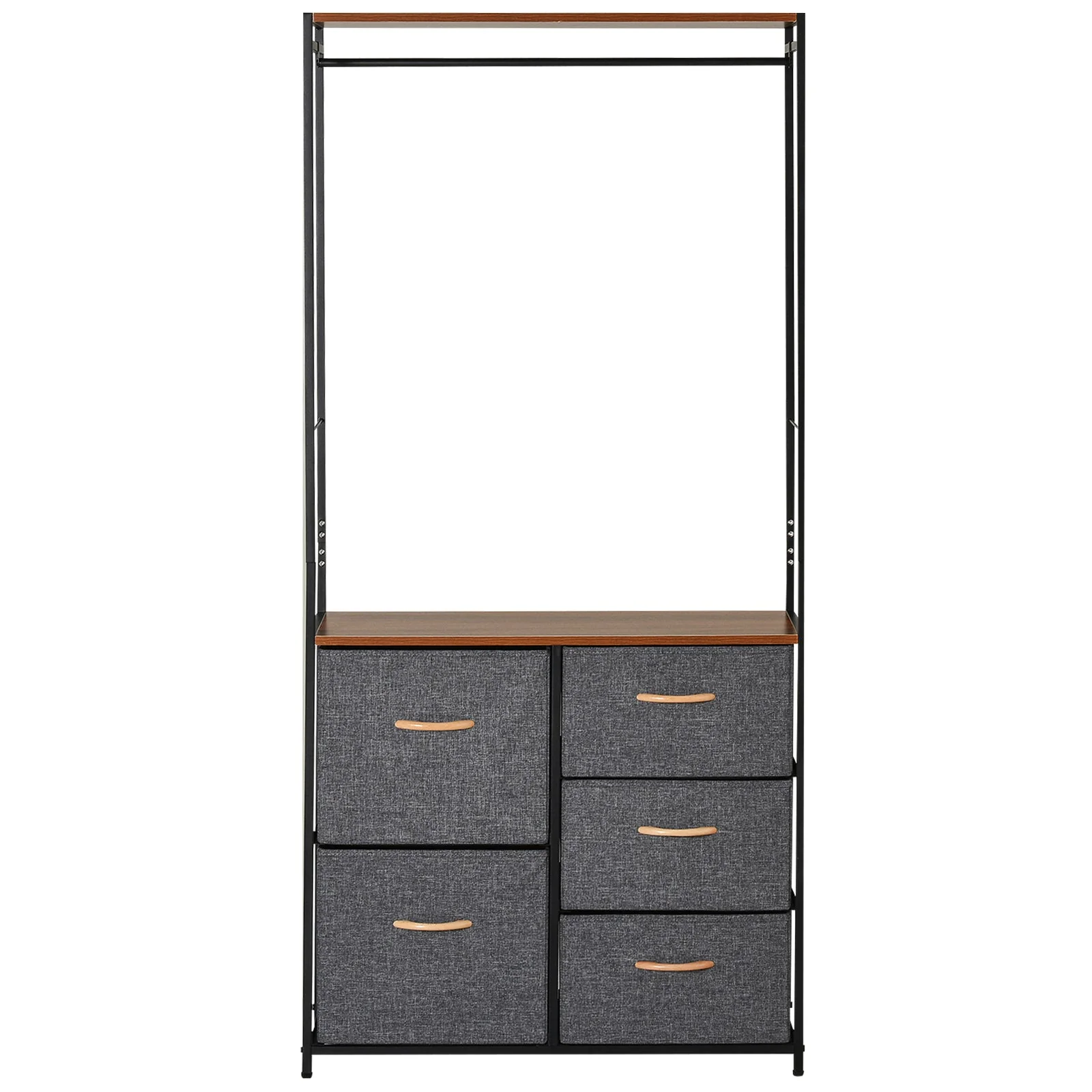 Homcom Chest of Drawers with Coat rack Steel Frame 5 Drawers Bedroom Hallway Home Furniture Black Brown - Image 8