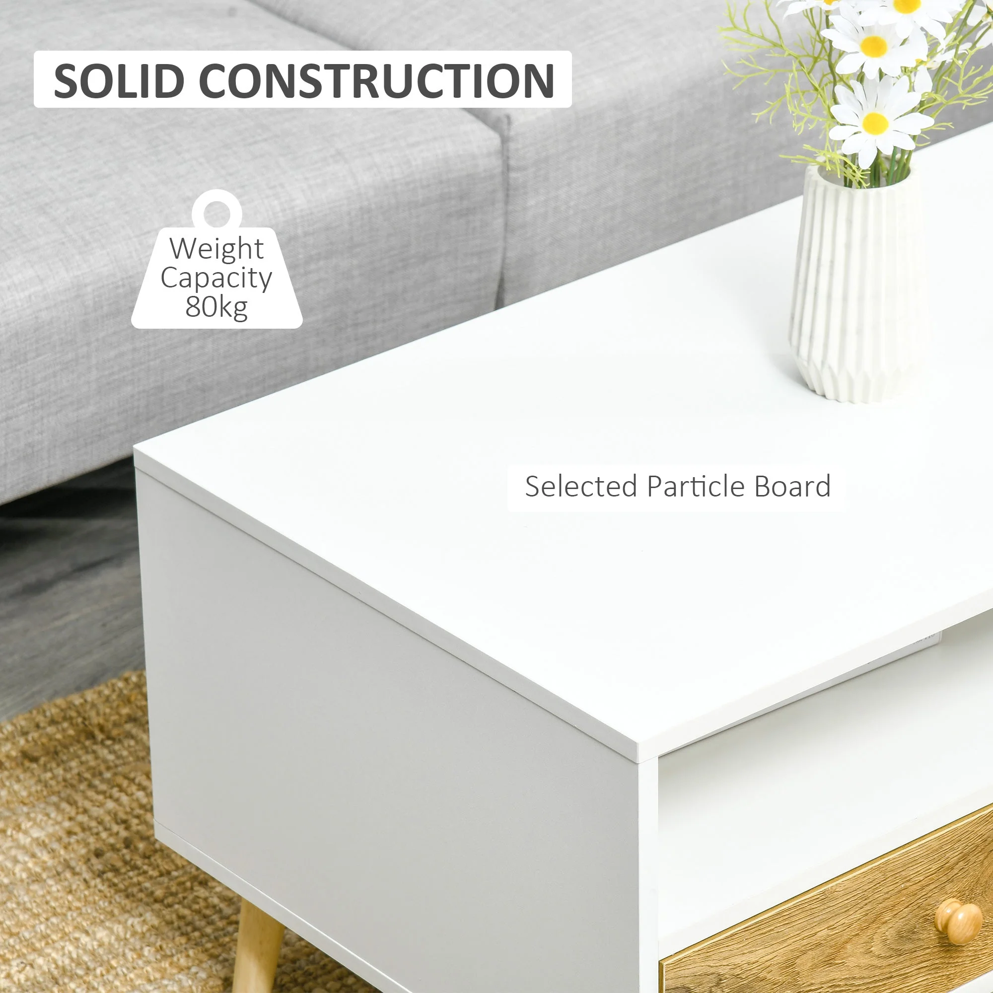 Homcom Coffee Table Rectangular End Table Side Table with 2 Drawers and 2 Shelves for Living Room - Image 4