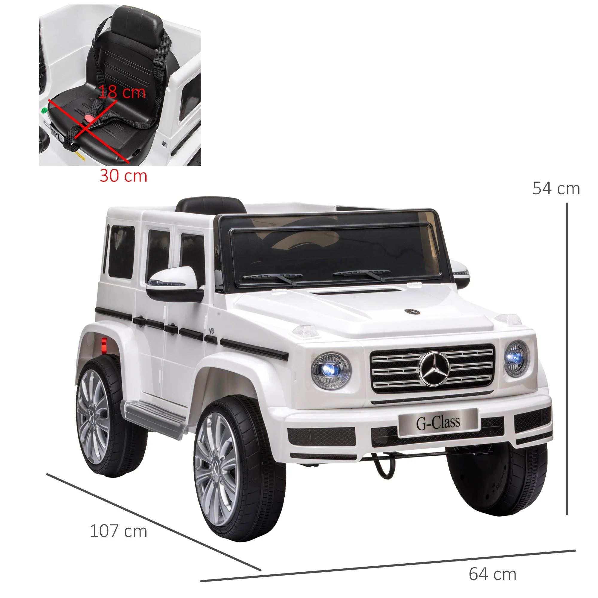 Homcom Compatible 12V Battery-powered 2 Motors Kids Electric Ride On Car Mercedes Benz G500 Toy with Parental Remote Control Music Lights MP3 Suspension Wheels for 3-8 Years Old White - Image 3