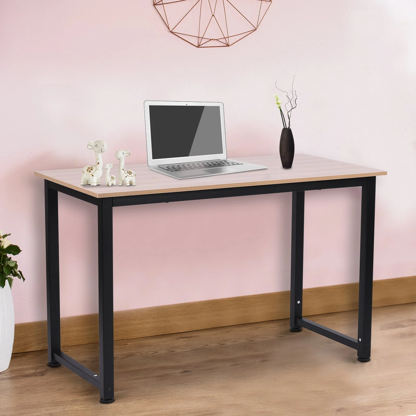 Homcom Computer Desk With Black Metal Frame Medium-Density Fibreboard 120W X 60D X 76H cm-Oak Grain Tone - Image 2