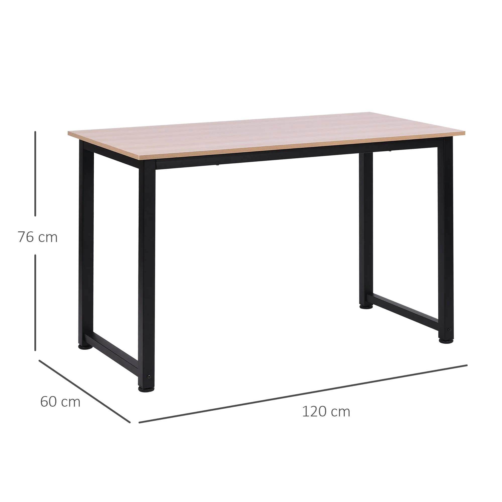 Homcom Computer Desk With Black Metal Frame Medium-Density Fibreboard 120W X 60D X 76H cm-Oak Grain Tone - Image 3