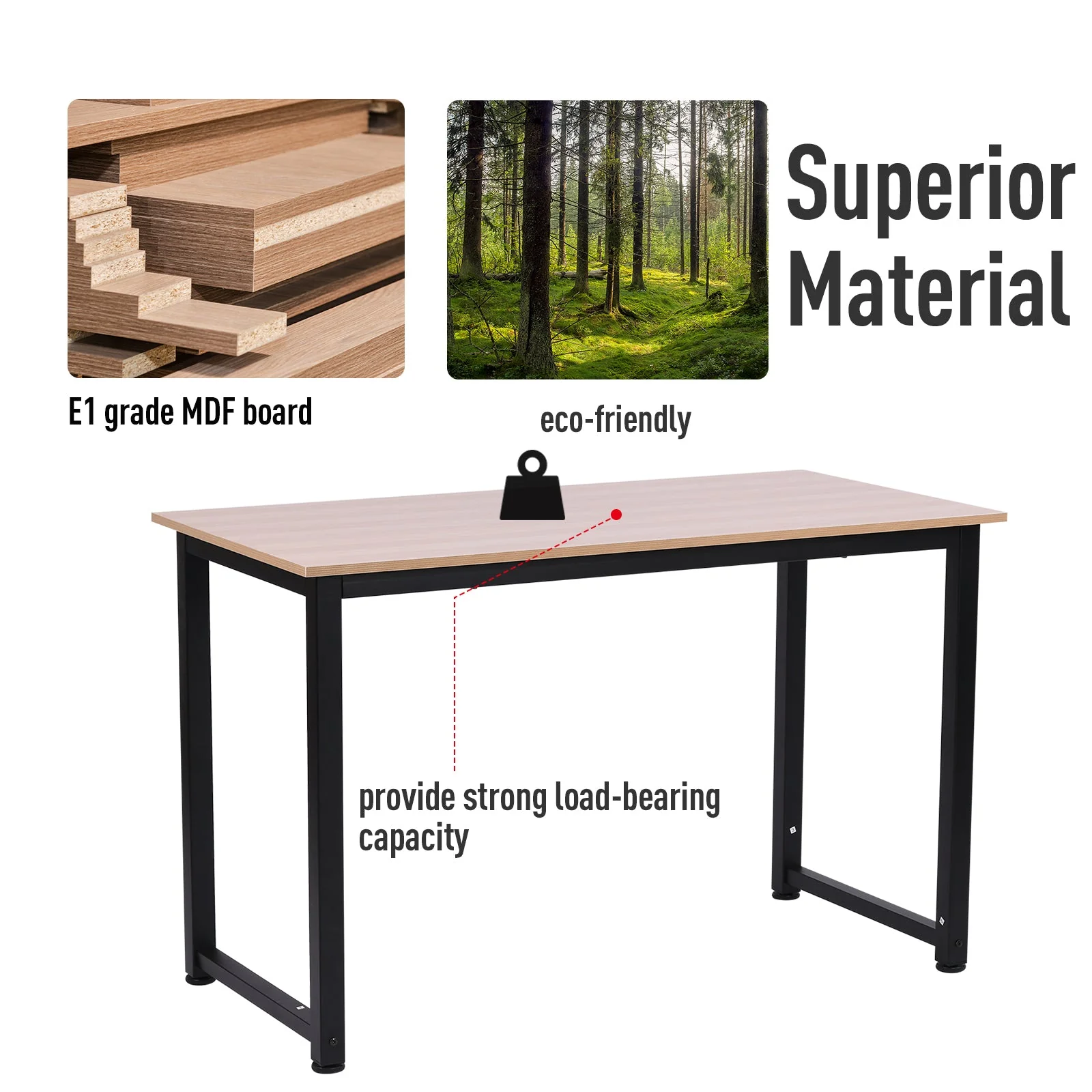 Homcom Computer Desk With Black Metal Frame Medium-Density Fibreboard 120W X 60D X 76H cm-Oak Grain Tone - Image 4