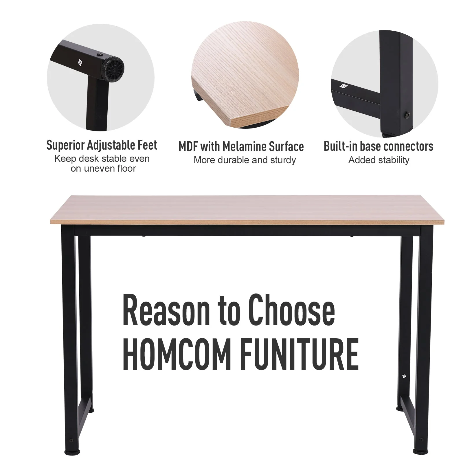 Homcom Computer Desk With Black Metal Frame Medium-Density Fibreboard 120W X 60D X 76H cm-Oak Grain Tone - Image 5