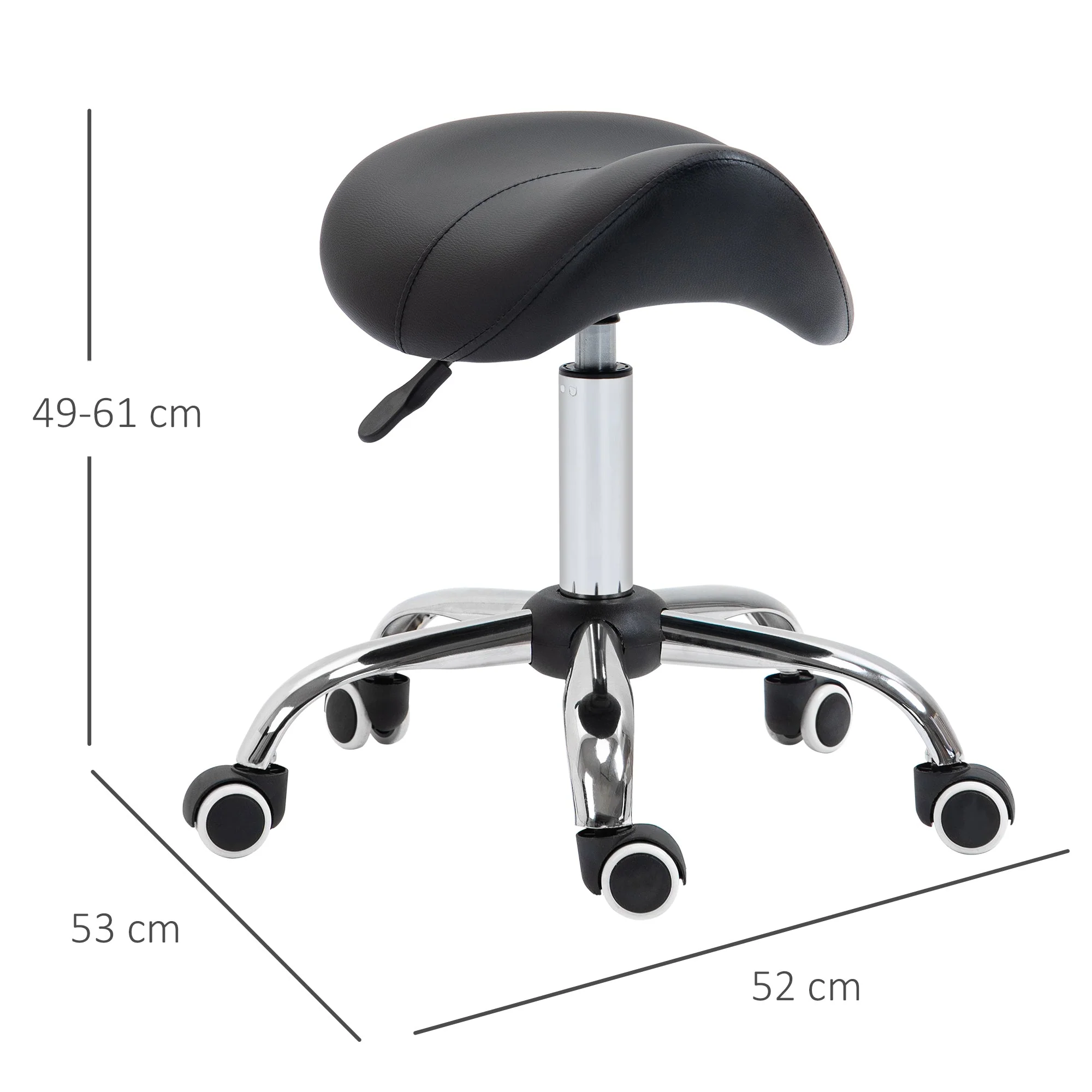 Homcom Cosmetic Stool 360 Rotate Height Adjustable Salon Massage Spa Chair Hydraulic Rolling Faux Leather Saddle Stool Mobility - Black - Image 2
