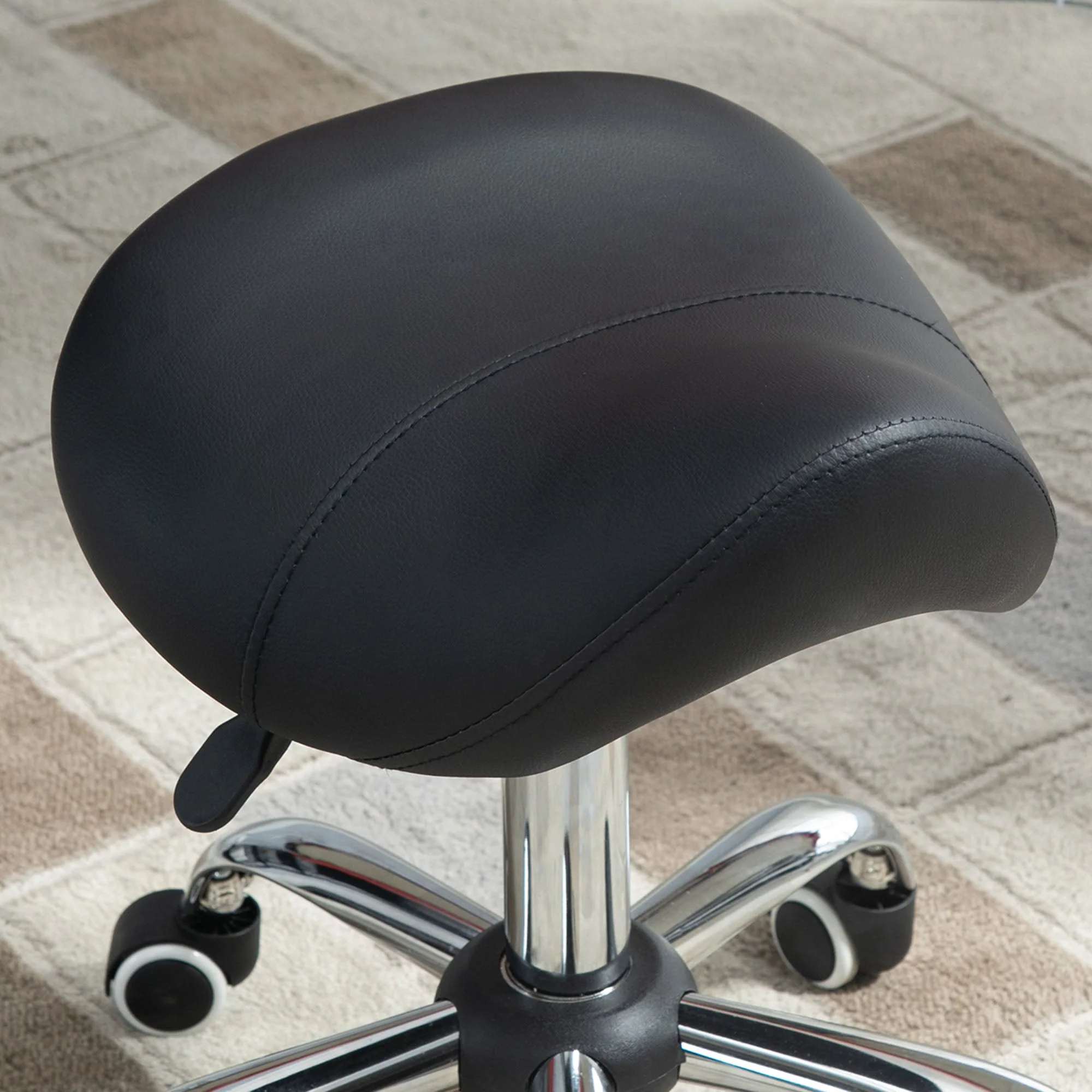 Homcom Cosmetic Stool 360 Rotate Height Adjustable Salon Massage Spa Chair Hydraulic Rolling Faux Leather Saddle Stool Mobility - Black - Image 7